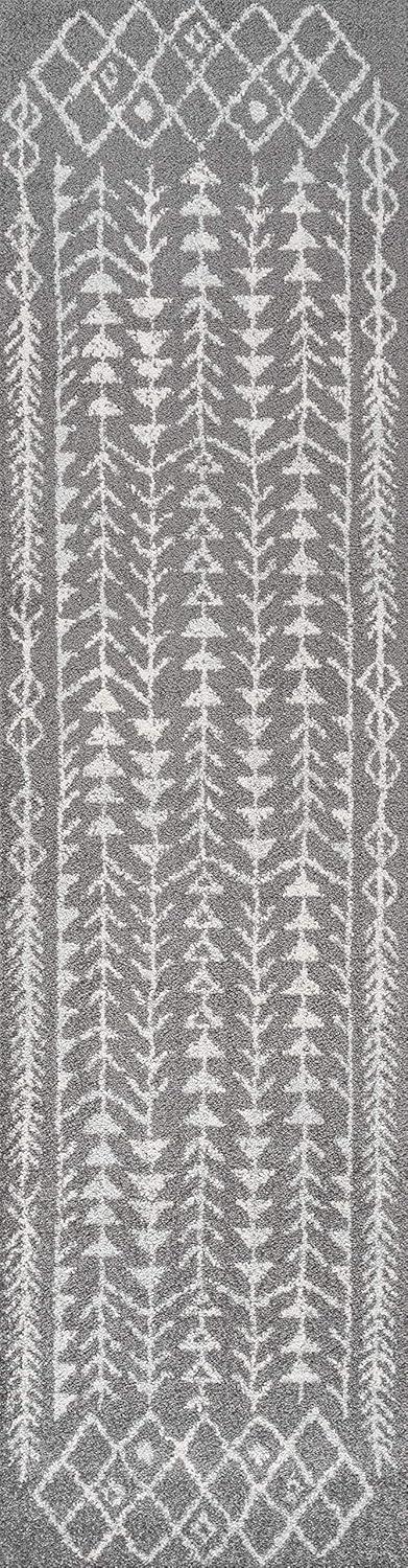 Modern Vintage-Inspired Moroccan Tribal Grey/Cream Runner Rug