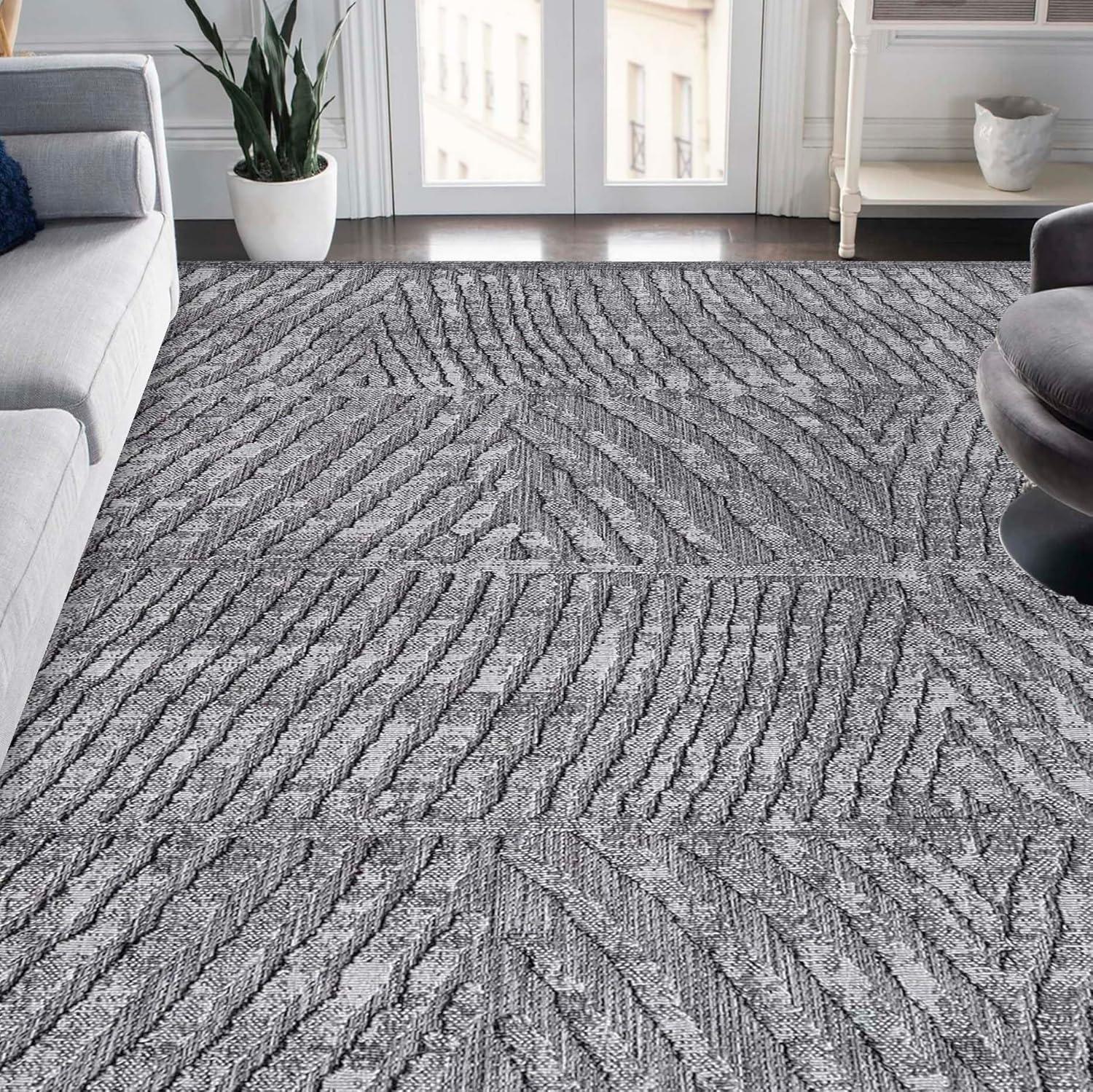 Superior Indoor Outdoor Area Rug, Perfect for Patio, Bedroom, Kitchen, Laundry Room, Entryway, Office, Playroom, Carpet Cover, Abstract Geometric Modern, Ellery Collection, 5' 2" x 7' 2", Grey
