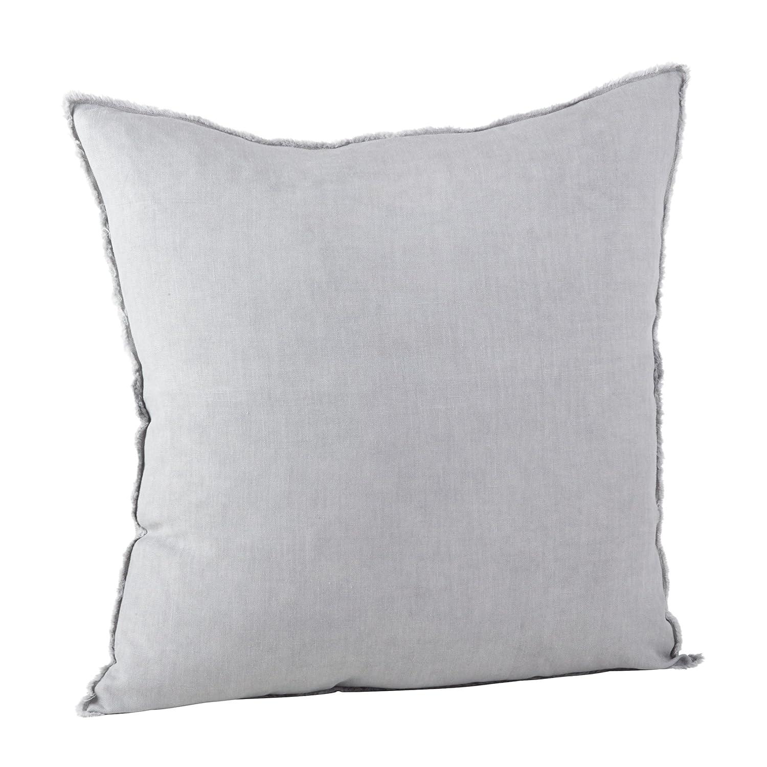 20"x20" Oversize Fringed Design Linen Square Throw Pillow Gray - Saro Lifestyle: Woven Texture, Duck Feather Filled, Zippered