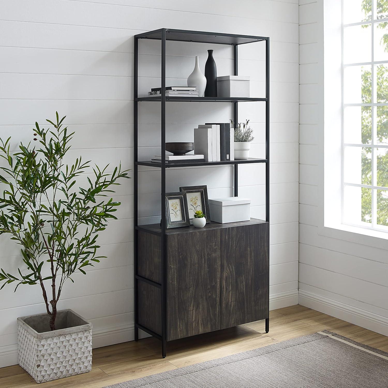 80.5" Jacobsen Large Etagere Brown Ash - Crosley: Industrial Style, 5-Shelf Storage, Steel Frame