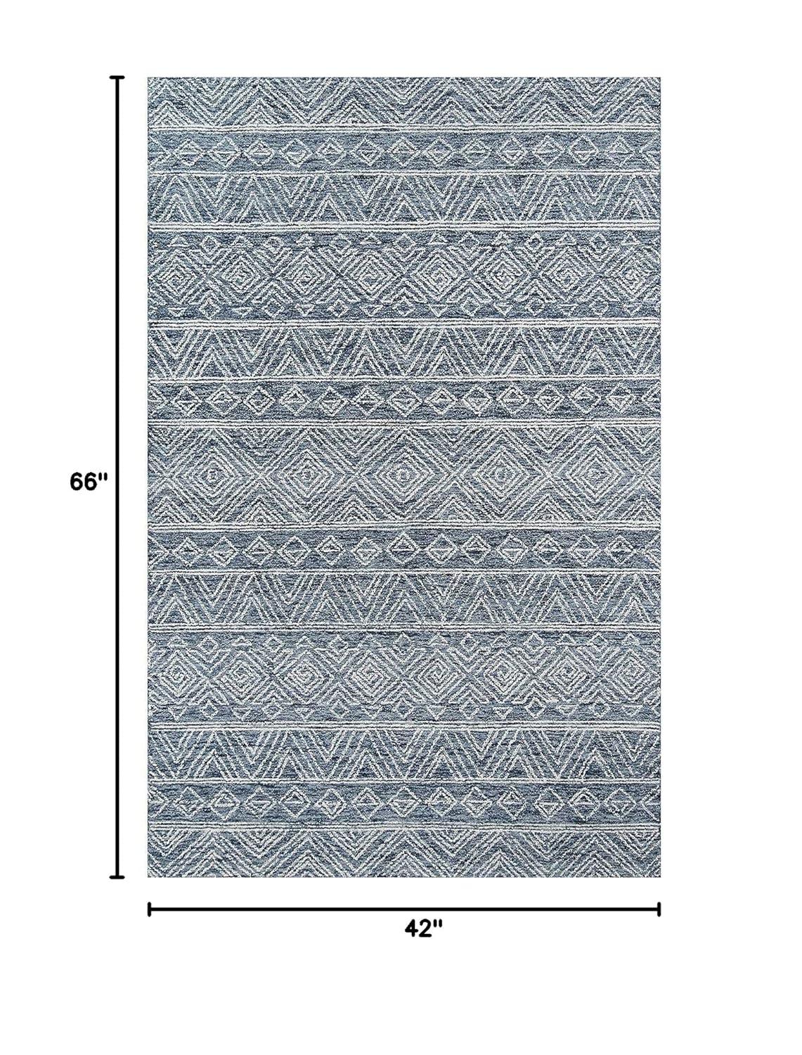 3'6"x5'6" Mallorca Evalyn Area Rug Denim - Momeni: Wool, Geometric, Bohemian, Handmade, Low Pile, Indoor Use