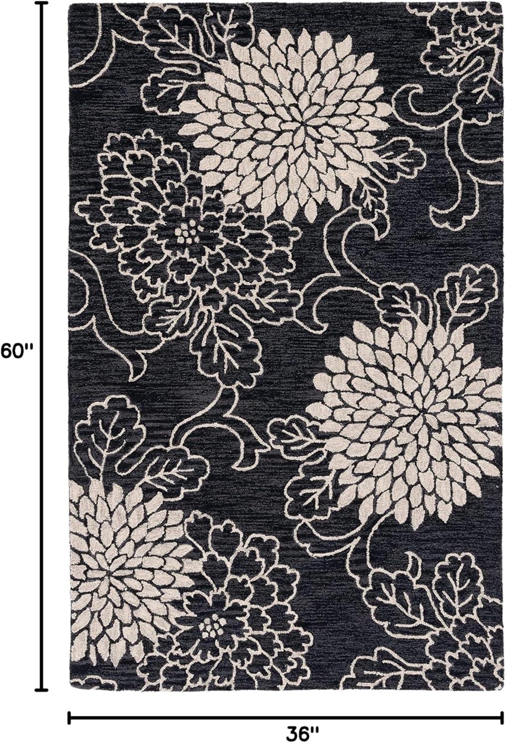 SAFAVIEH Jardin Clara Floral Wool Area Rug, Navy/Ivory, 3' x 5'