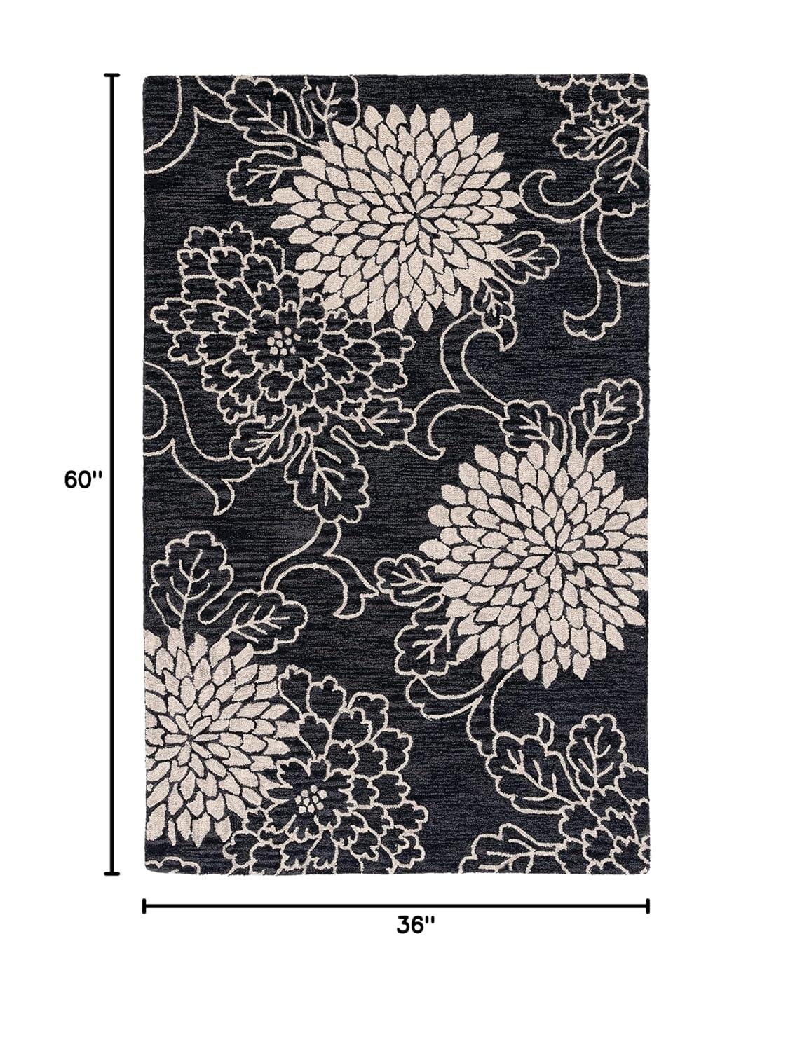 SAFAVIEH Jardin Clara Floral Wool Area Rug, Navy/Ivory, 3' x 5'