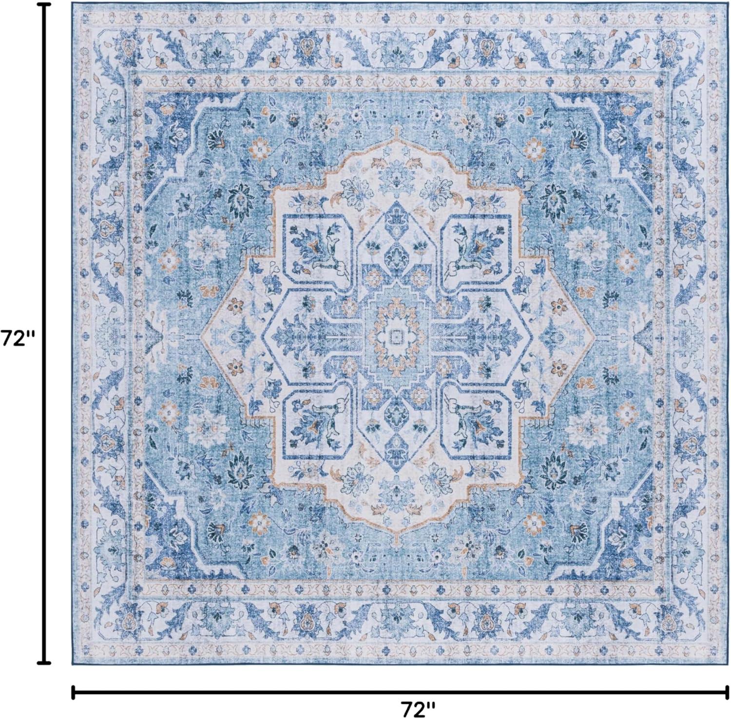 SAFAVIEH Tucson Luvina Traditional Machine Washable Area Rug, Light Blue/Blue, 6' x 6' Square