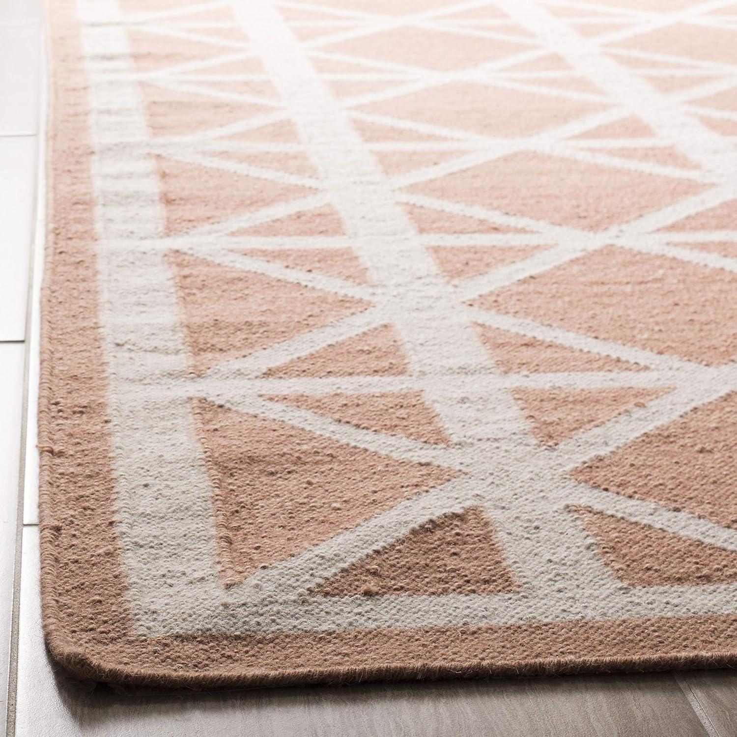 Purple and Ivory Geometric Flat Woven Wool Runner Rug