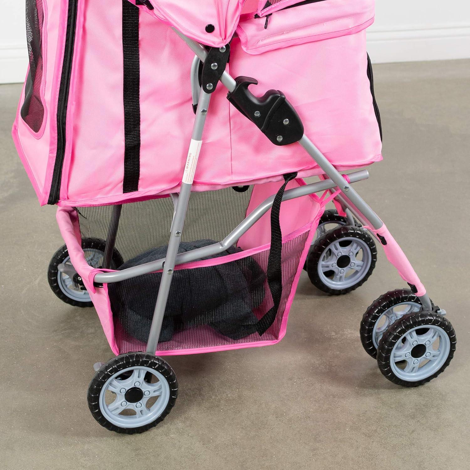 TiaGOC 4 Wheel Pet Stroller for Cat, Dog and More, Foldable Strolling Cart, STROLR-V001N