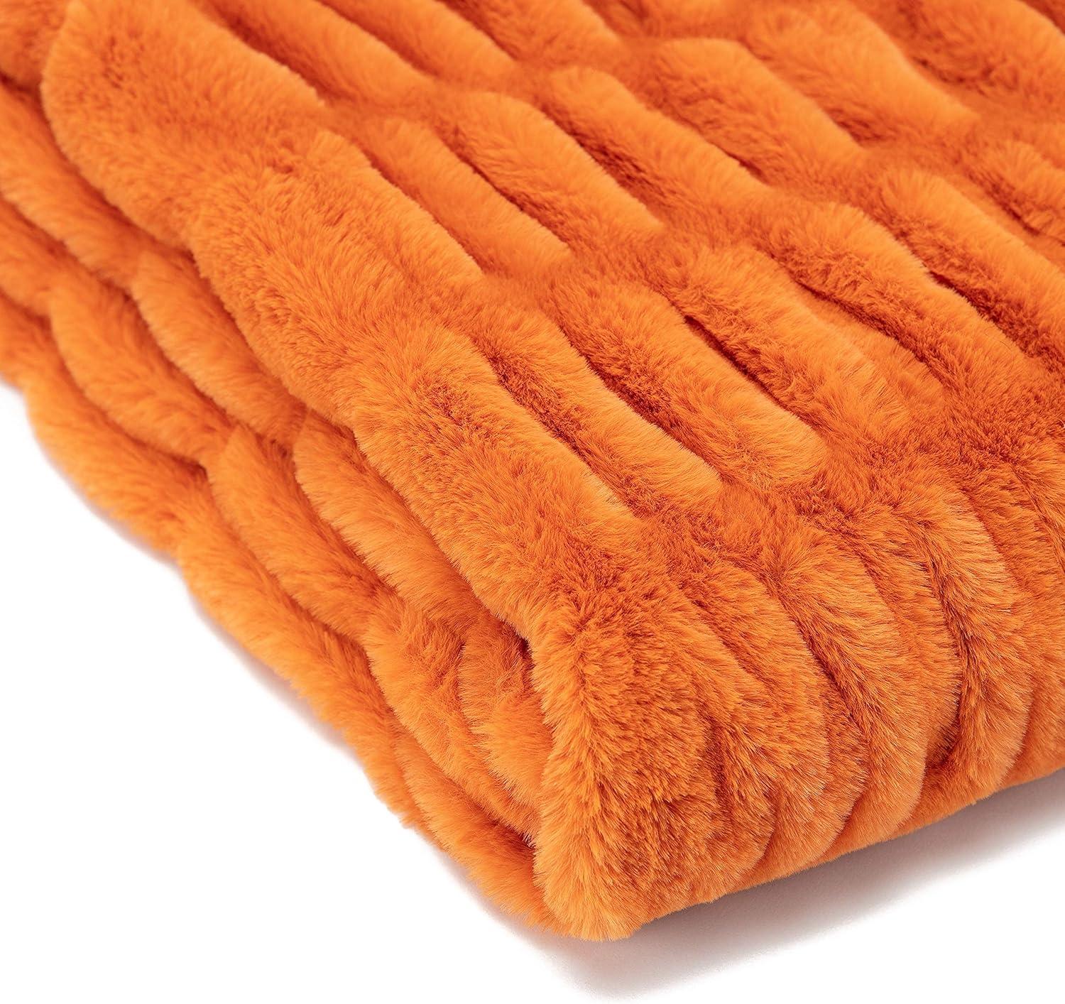 Orange Faux Fur Reversible Throw Blanket 50" x 65"