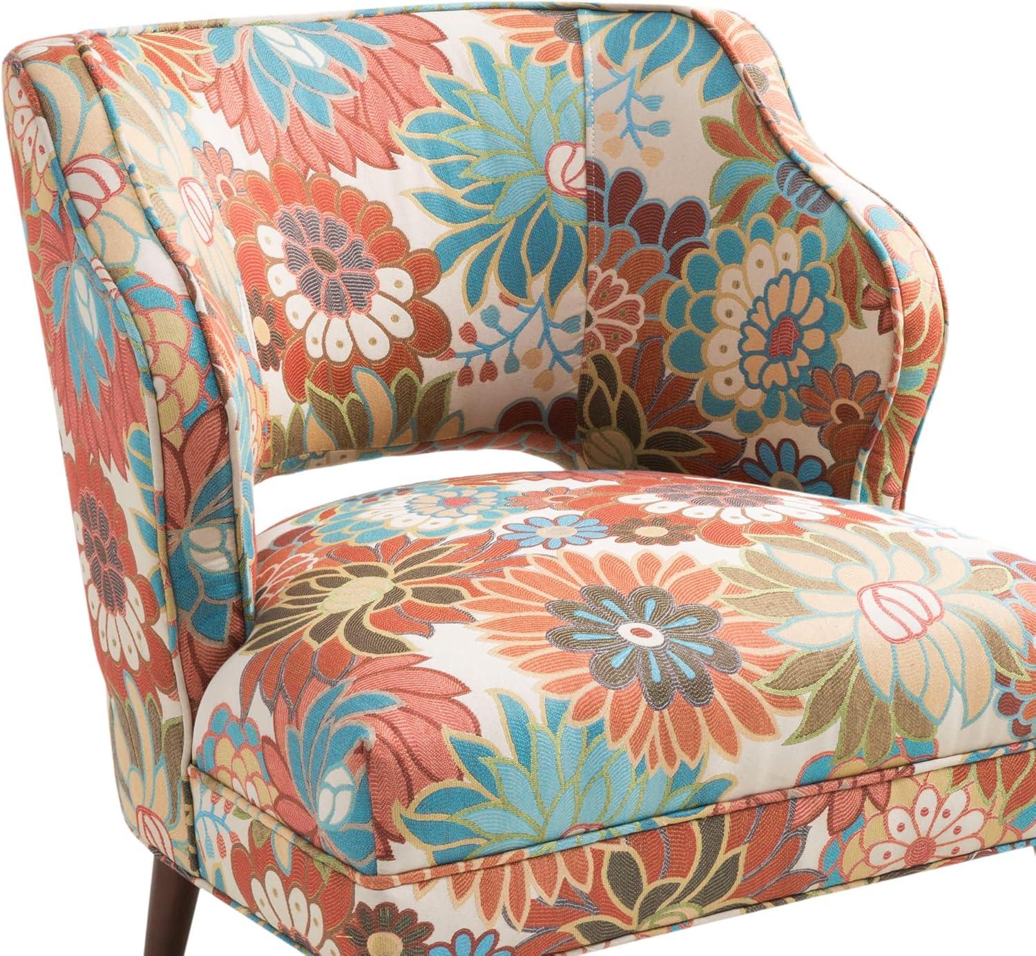 Maren Open Back Accent Chair Peach: Madison Park, Upholstered, Botanical Pattern, Living Room Furniture