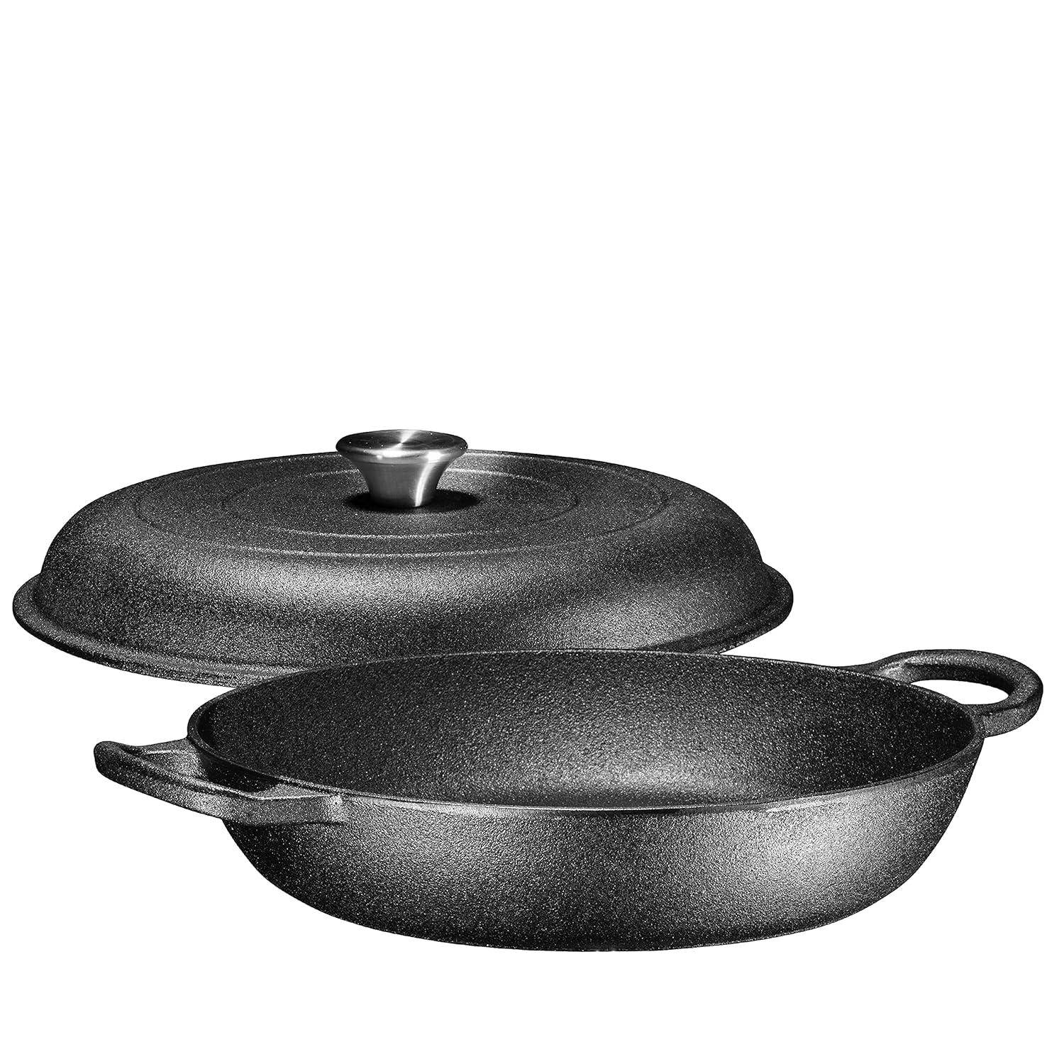 Bruntmor | Heavy Duty Pre-Seasoned Cast Iron Casserole Braiser - Pan With Cover