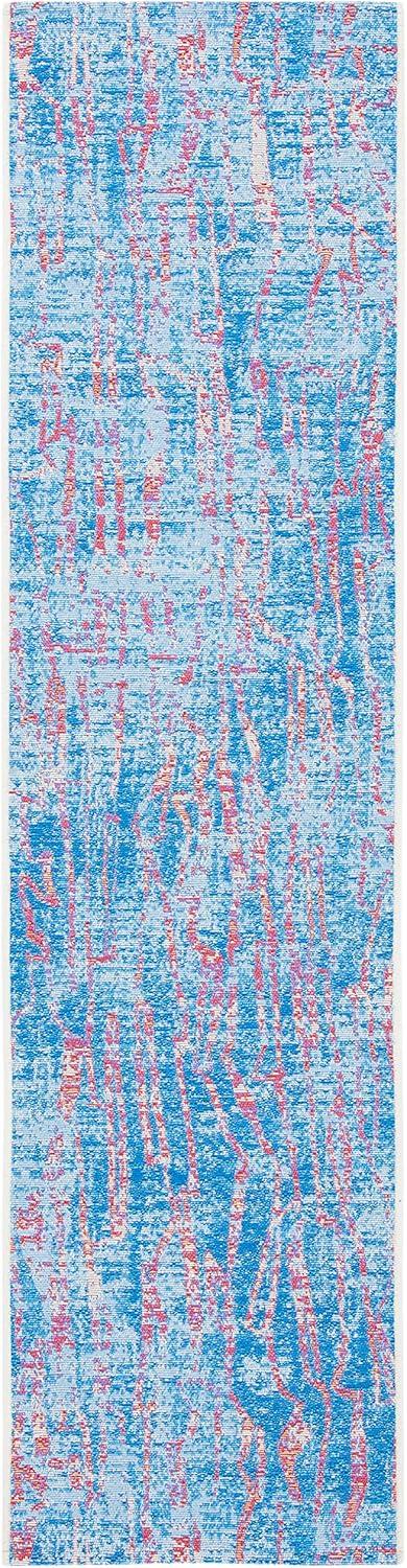 Coastal Breeze Blue and Red Synthetic 2'x8' Runner Rug