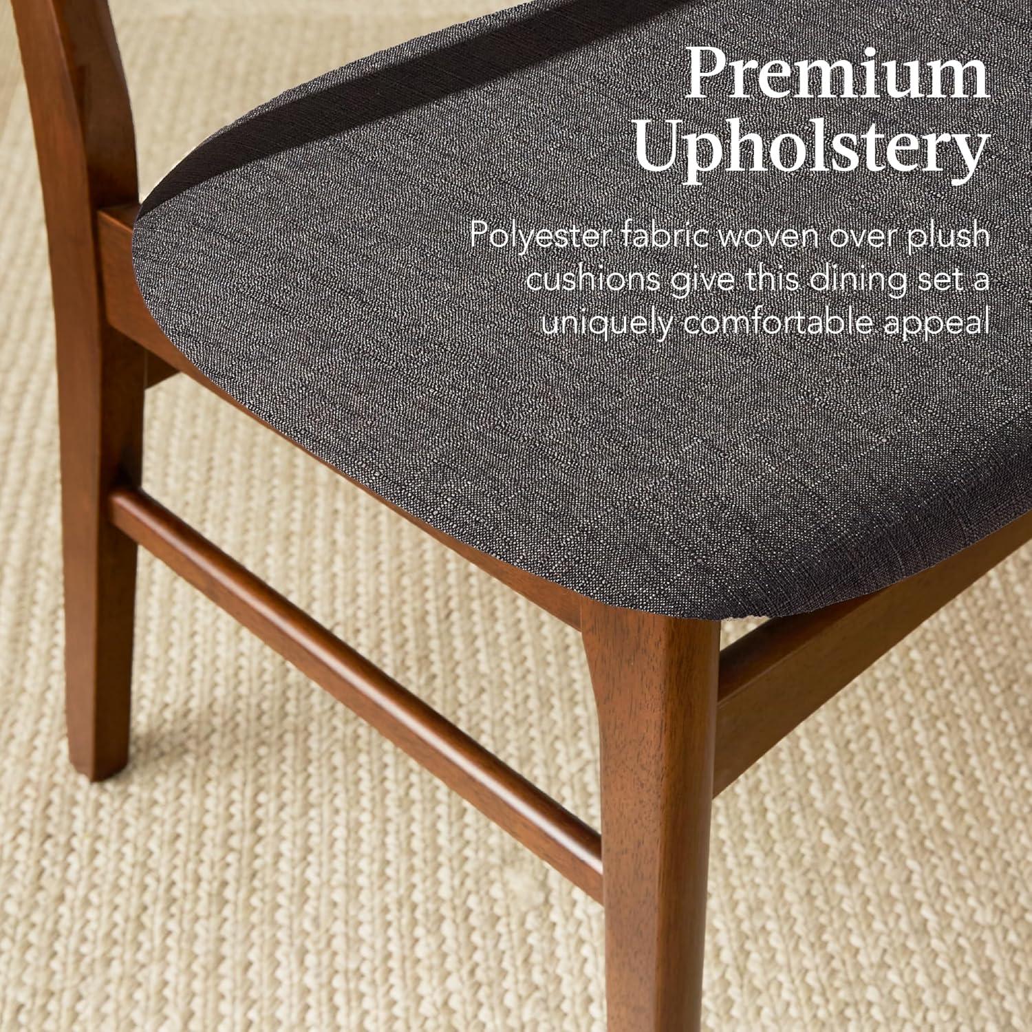 George Oliver 7-Piece Mid-Century Modern Upholstered Dining Set, Wooden Table W/ 6 Chairs - Walnut/Gray
