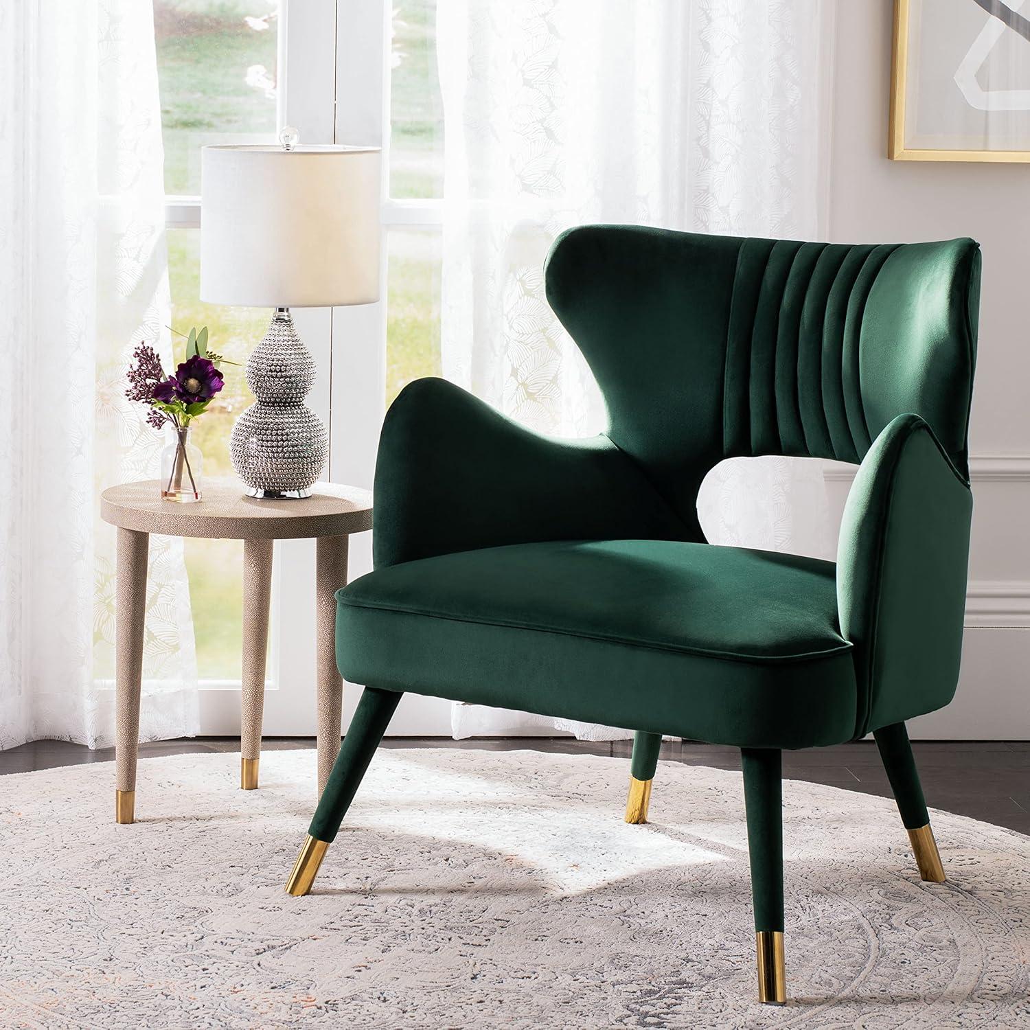 Blair Wingback Accent Chair - ACH4504 - Forest Green/Gold - Safavieh