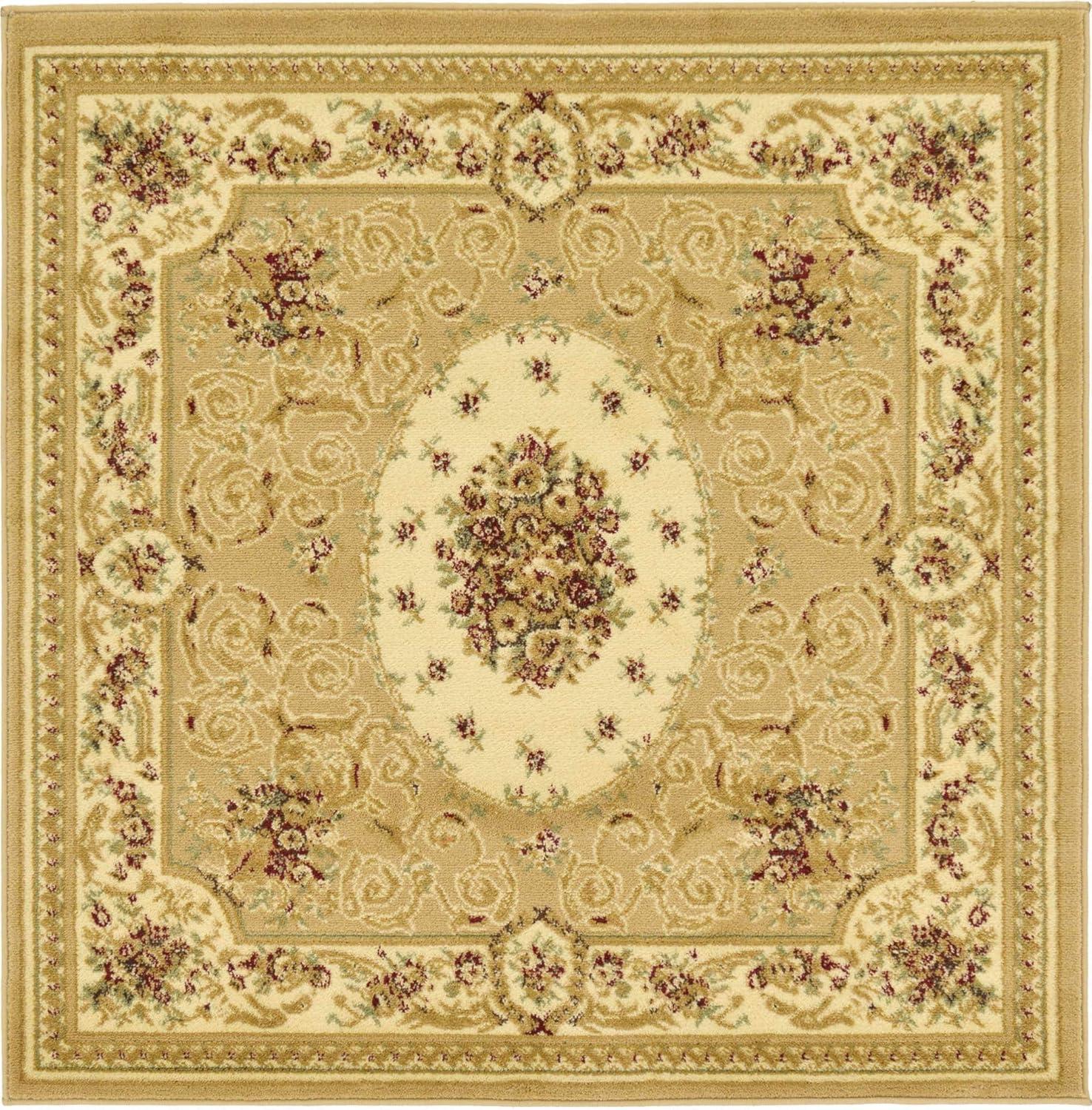 Unique Loom Versailles Collection Area Rug - Phillipe (4' 1" Square Tan/Cream)