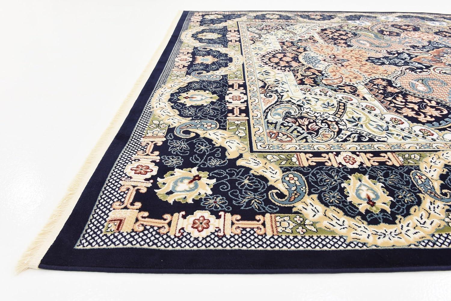 Navy Blue Floral Elegance 8' x 10' Synthetic Area Rug