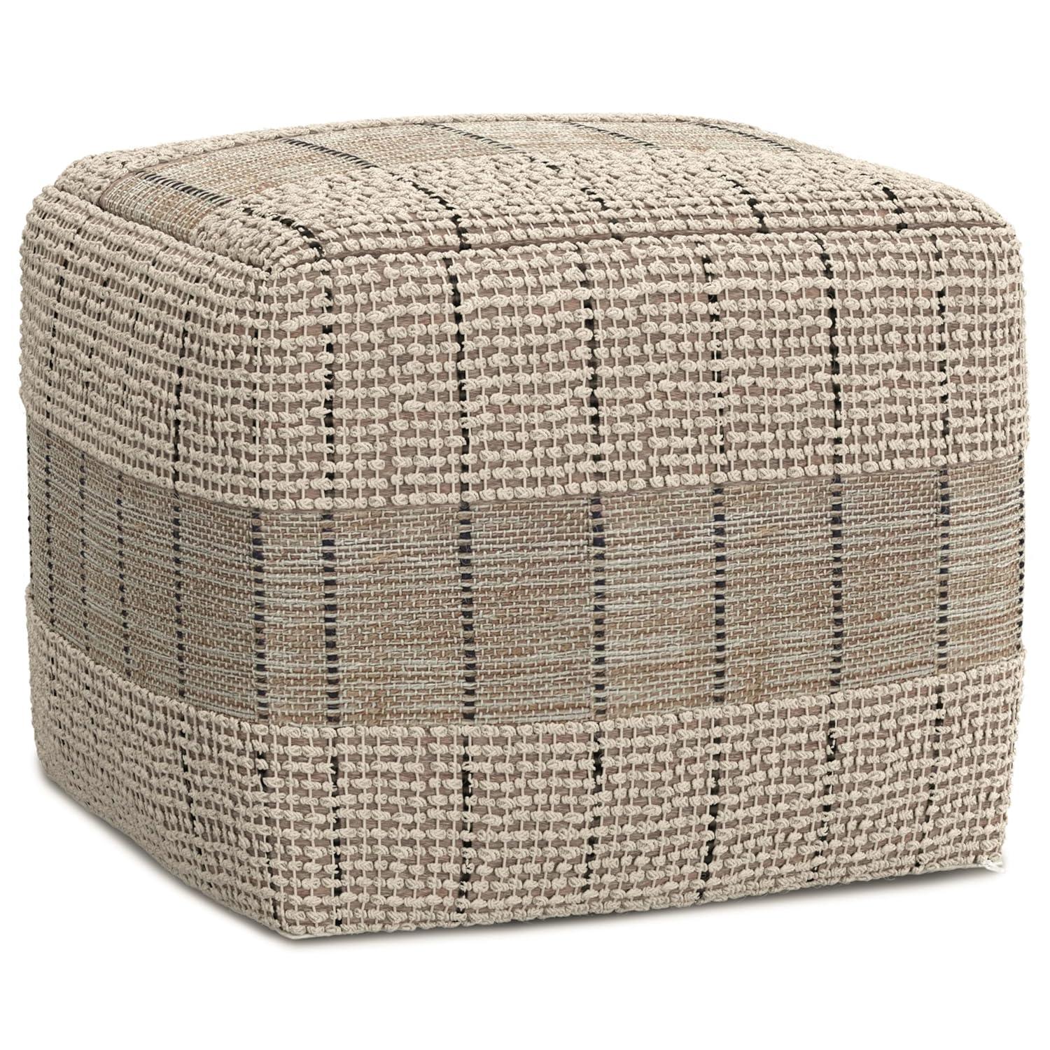 Simpli Home 18"W Jute Square Woven Pouf