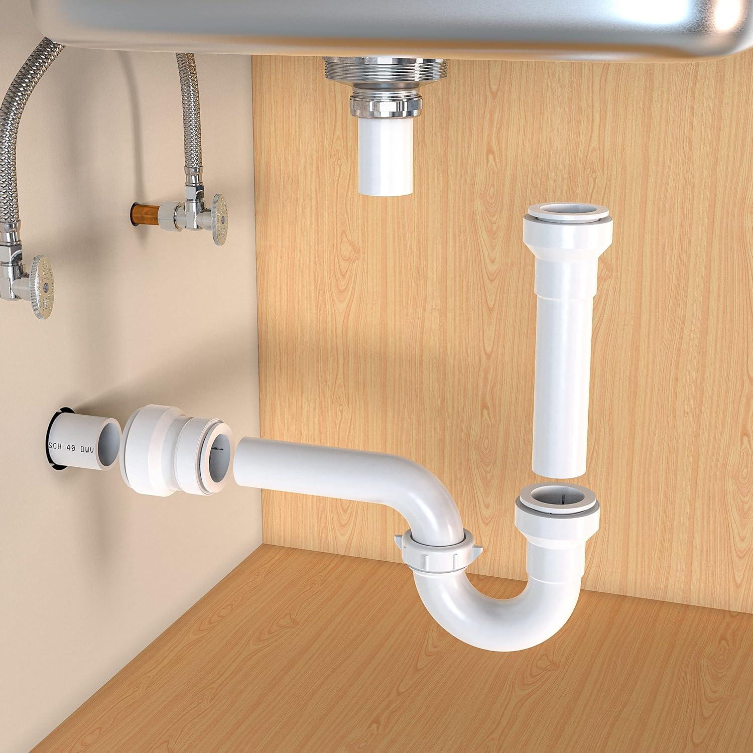 White Plastic Push-to-Connect Kitchen Sink P-Trap