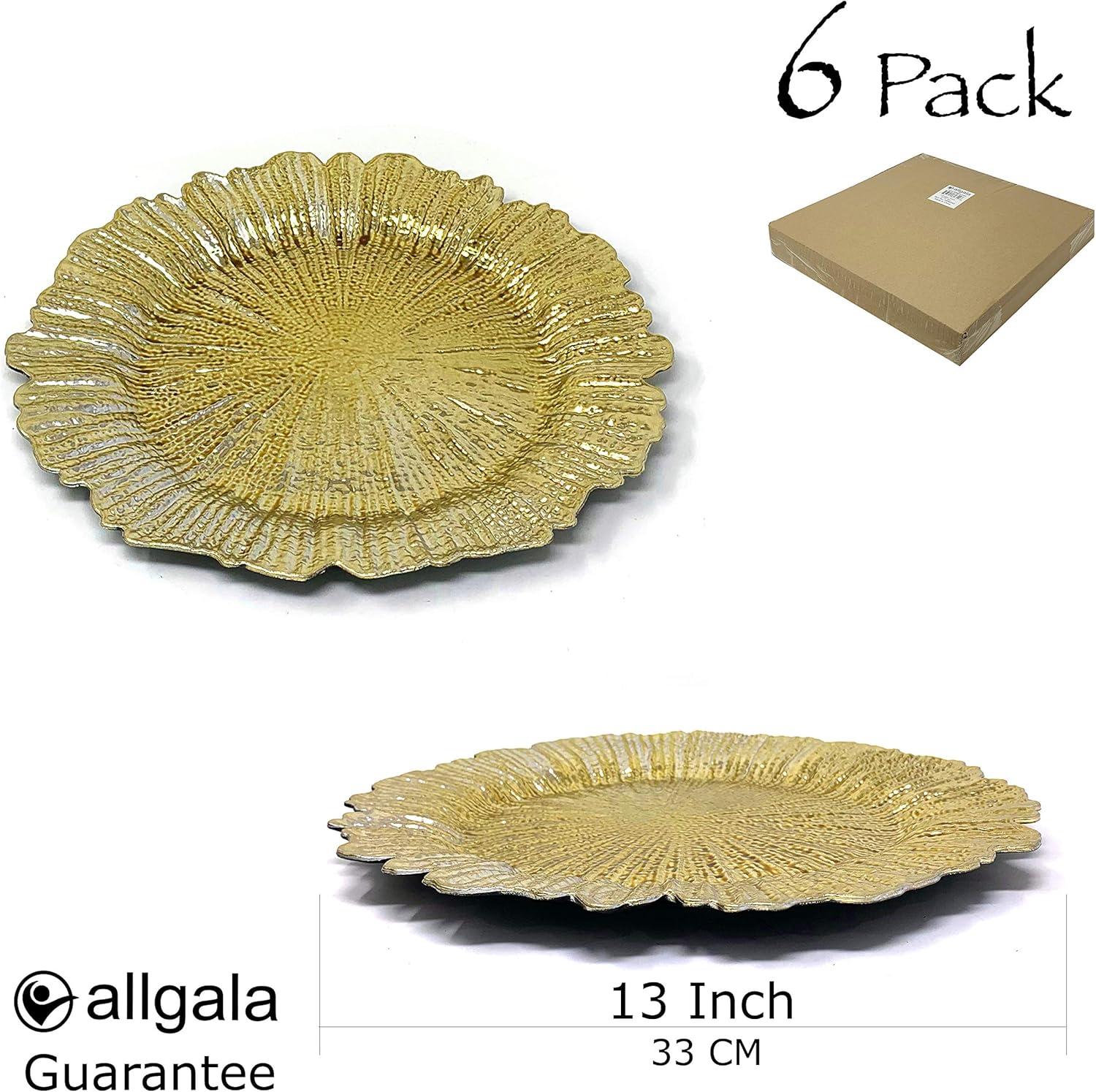 Gold Reef Style Round Durable Charger Plates, 13-Inch, Set of 6