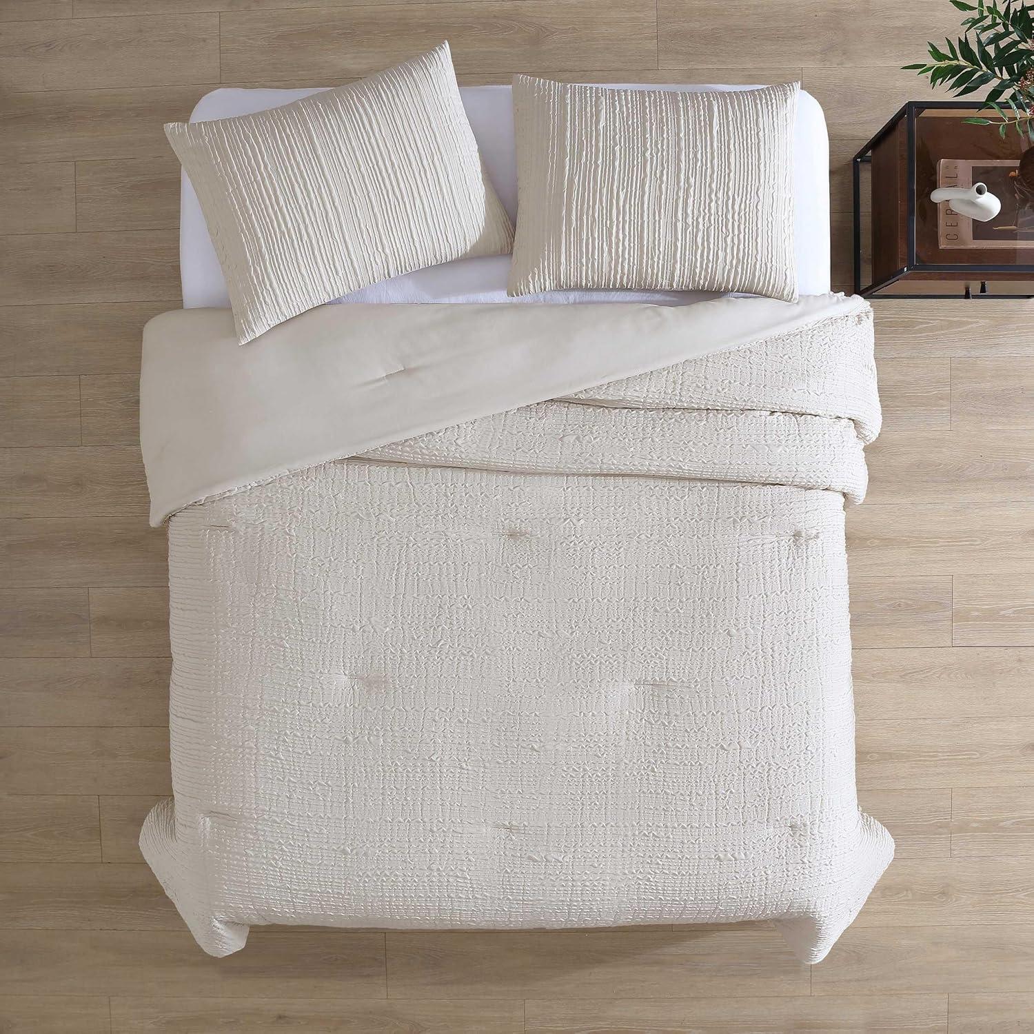 Beige Twin Modern Embossed Duvet Cover Set with Shams