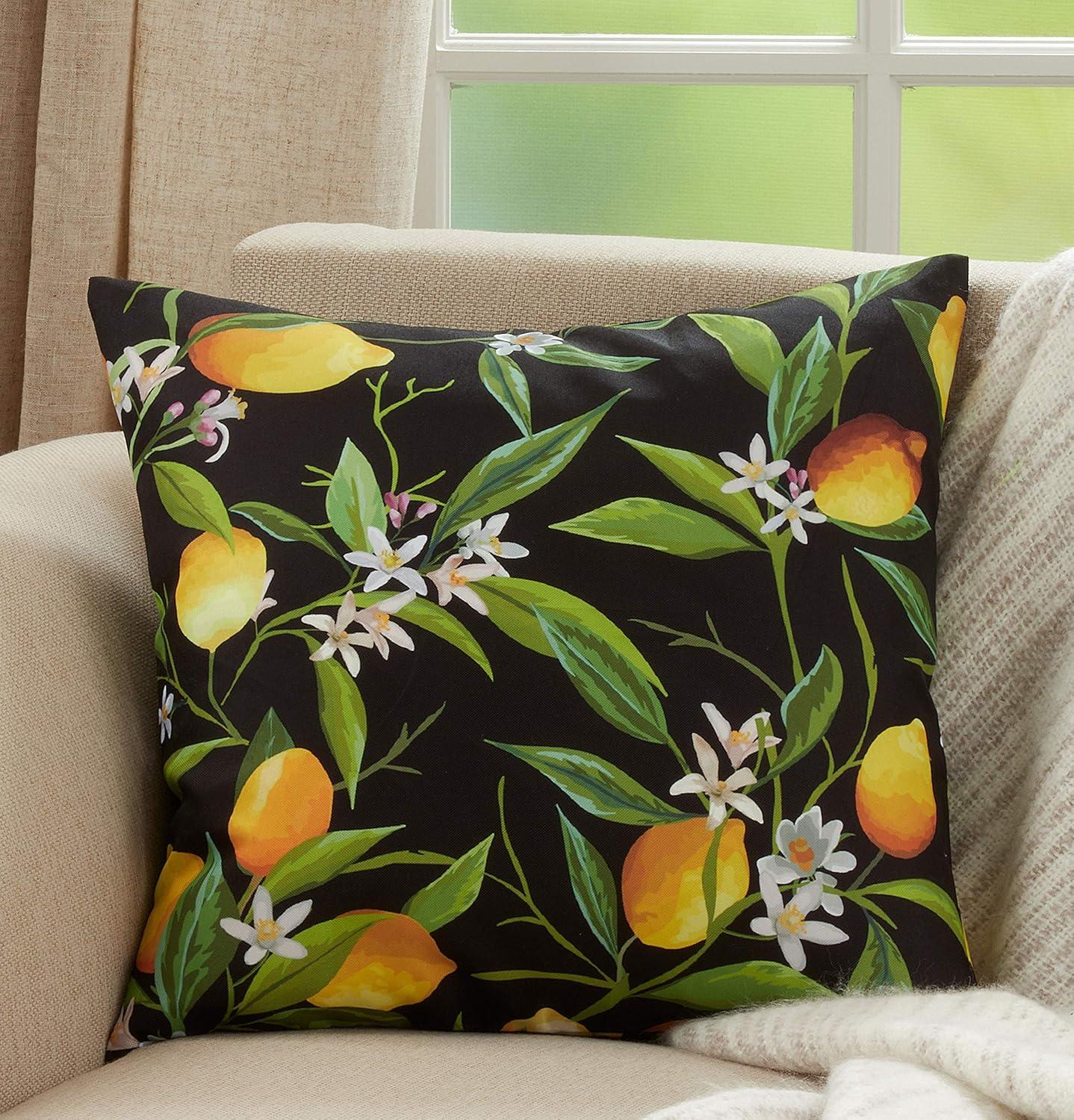 Black and Yellow Lemon Design Outdoor Throw Pillow