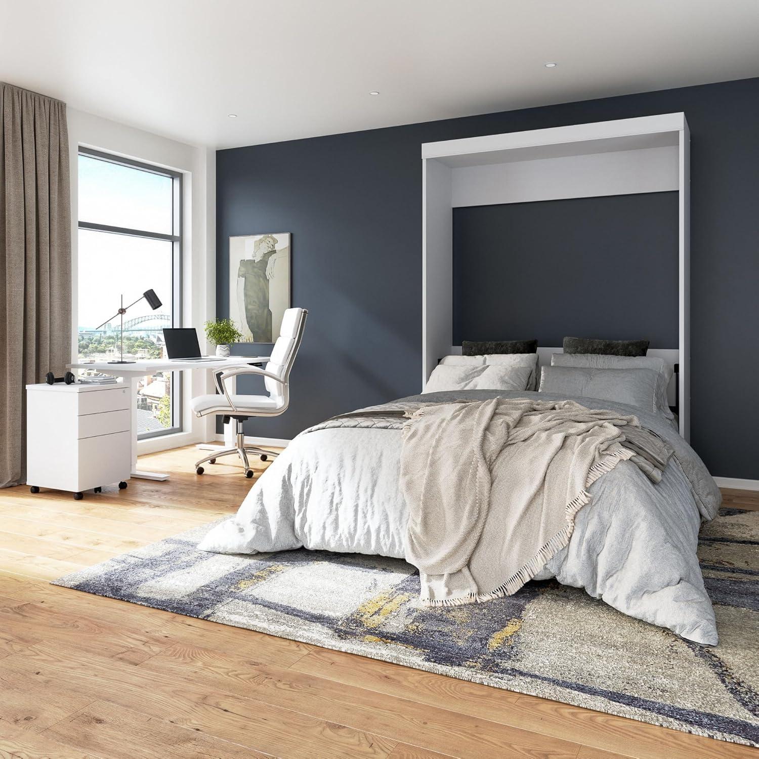 White Queen Murphy Bed with Slats and Frame