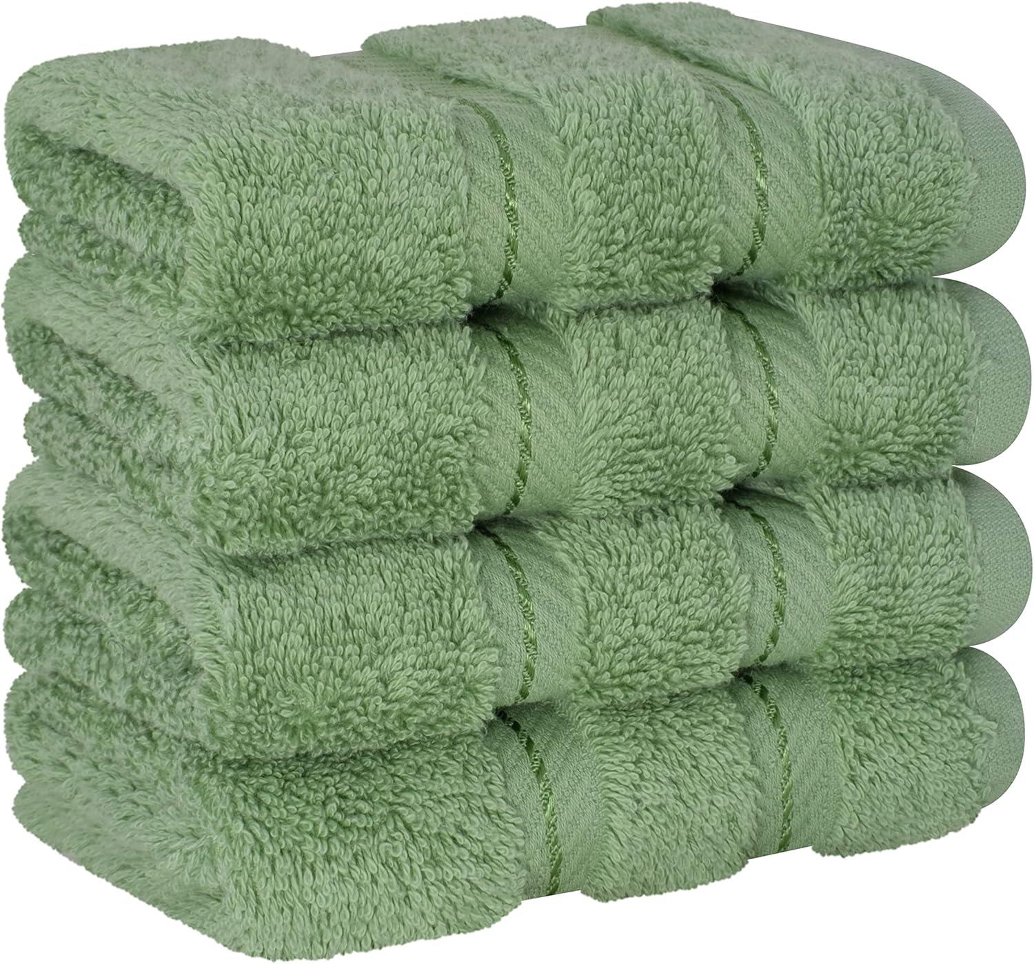 American Soft Linen 4 Pack Washcloth Set, 100% Cotton Washcloth Hand Face Towels for Bathroom and Kitchen, Sage Green