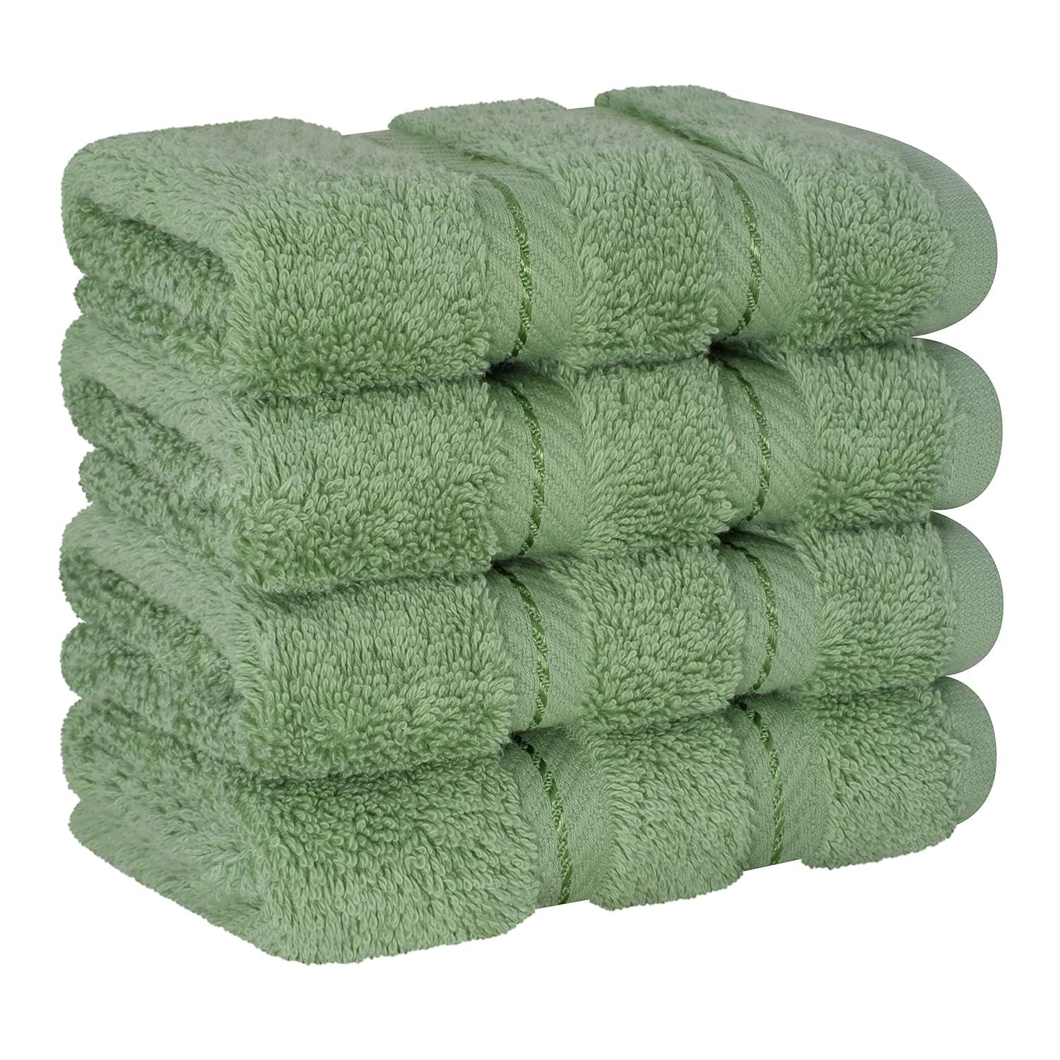 American Soft Linen 4 Pack Washcloth Set, 100% Cotton Washcloth Hand Face Towels for Bathroom and Kitchen, Sage Green