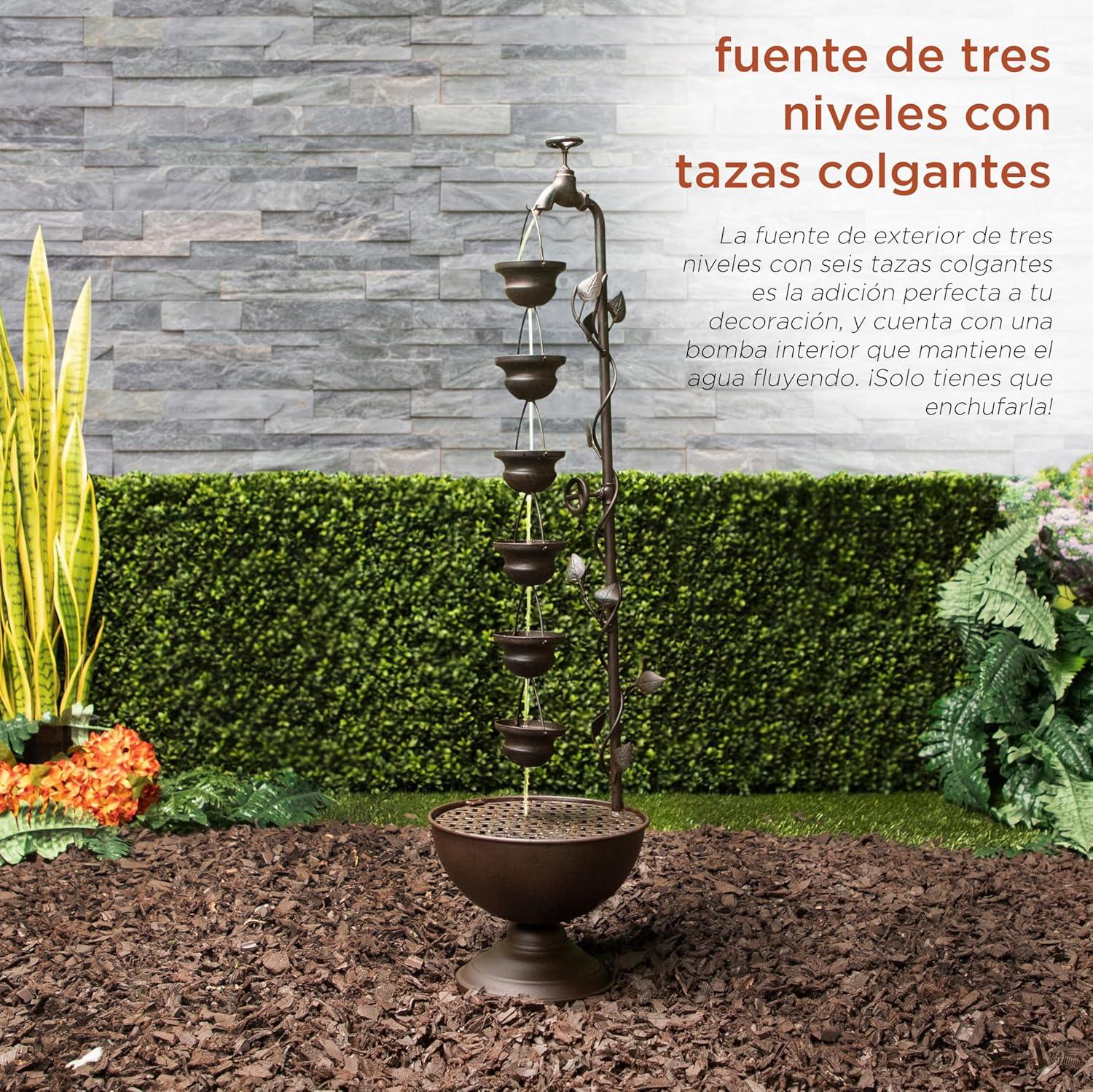 Bronze 6-Cup Tiered Outdoor Floor Fountain