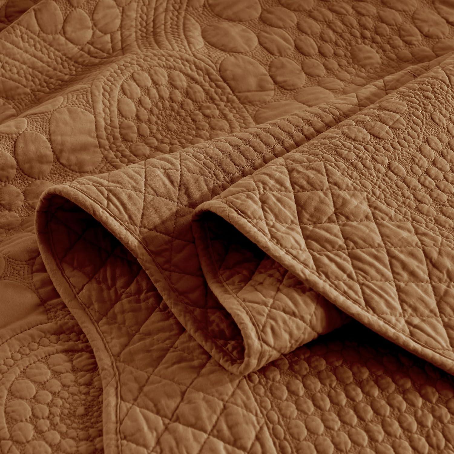 Dusty Orange Cotton King Size Bedspread Quilt Set