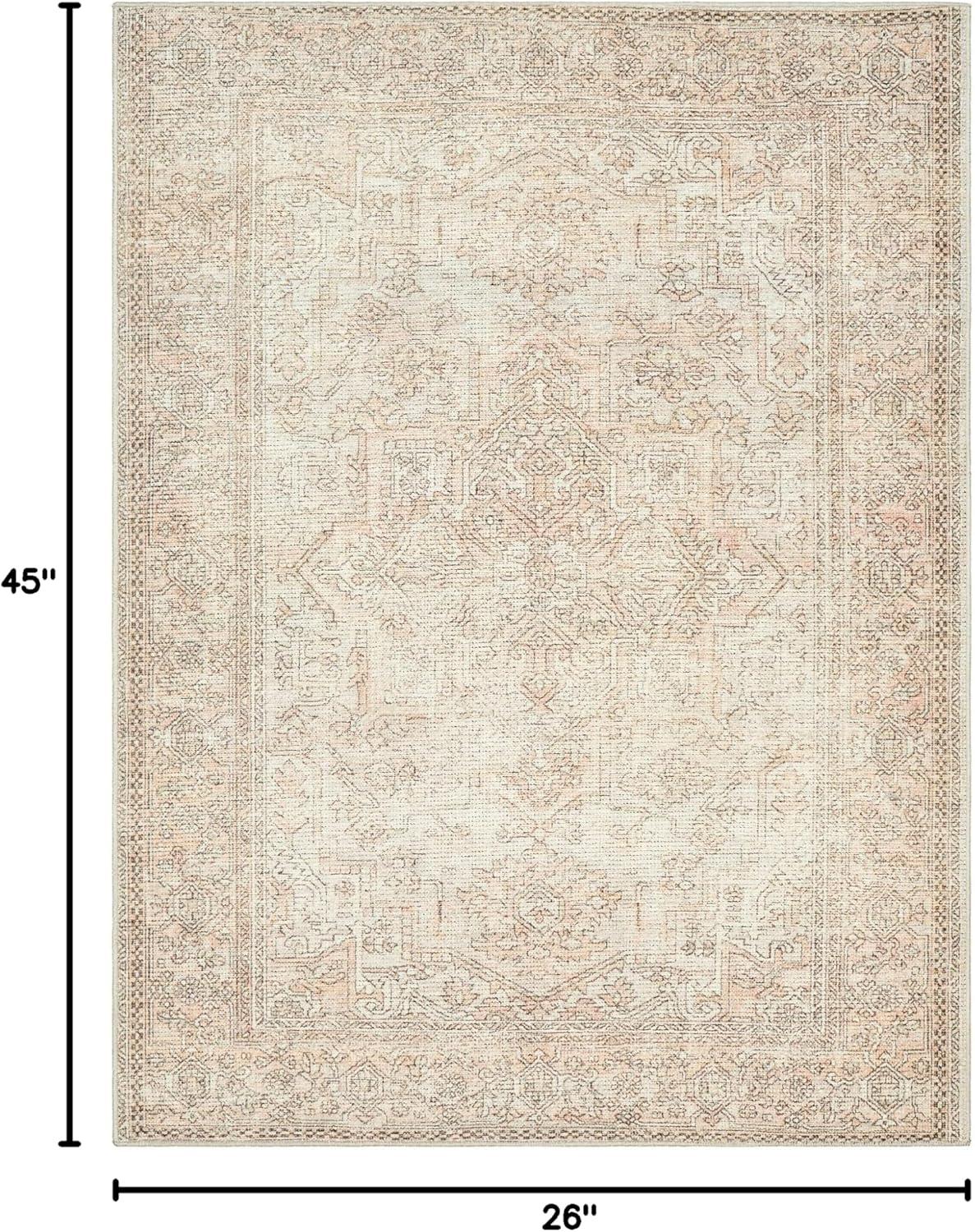 Ivory Hand-Knotted Synthetic Rectangular Area Rug 45" x 26"