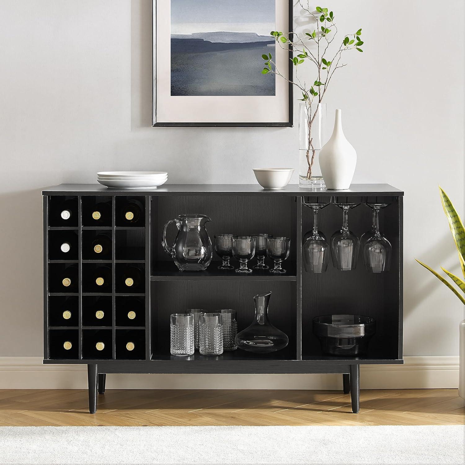 Liam Black Mid-Century Modern Wine Storage Sideboard