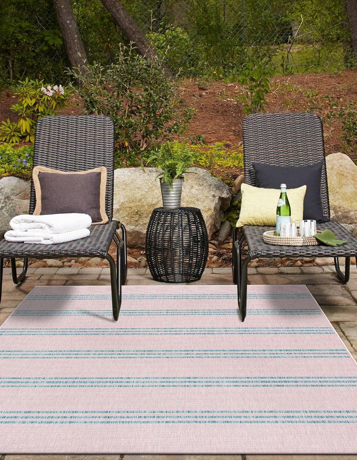 Pink and Aqua Geometric 9' x 12' Outdoor Rug