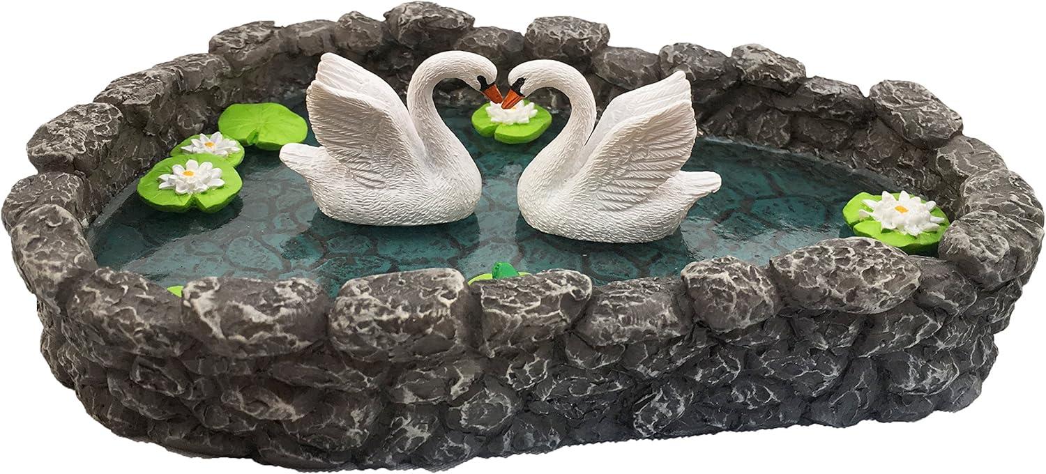 Swan Miniature Pond - LOVE is in the air!  A Miniature Swan Lake for a Miniature Fairy Garden and Miniature Garden Accessories by GlitZGlam