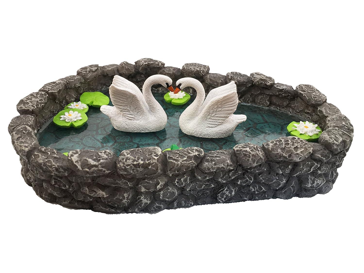 Swan Miniature Pond - LOVE is in the air!  A Miniature Swan Lake for a Miniature Fairy Garden and Miniature Garden Accessories by GlitZGlam