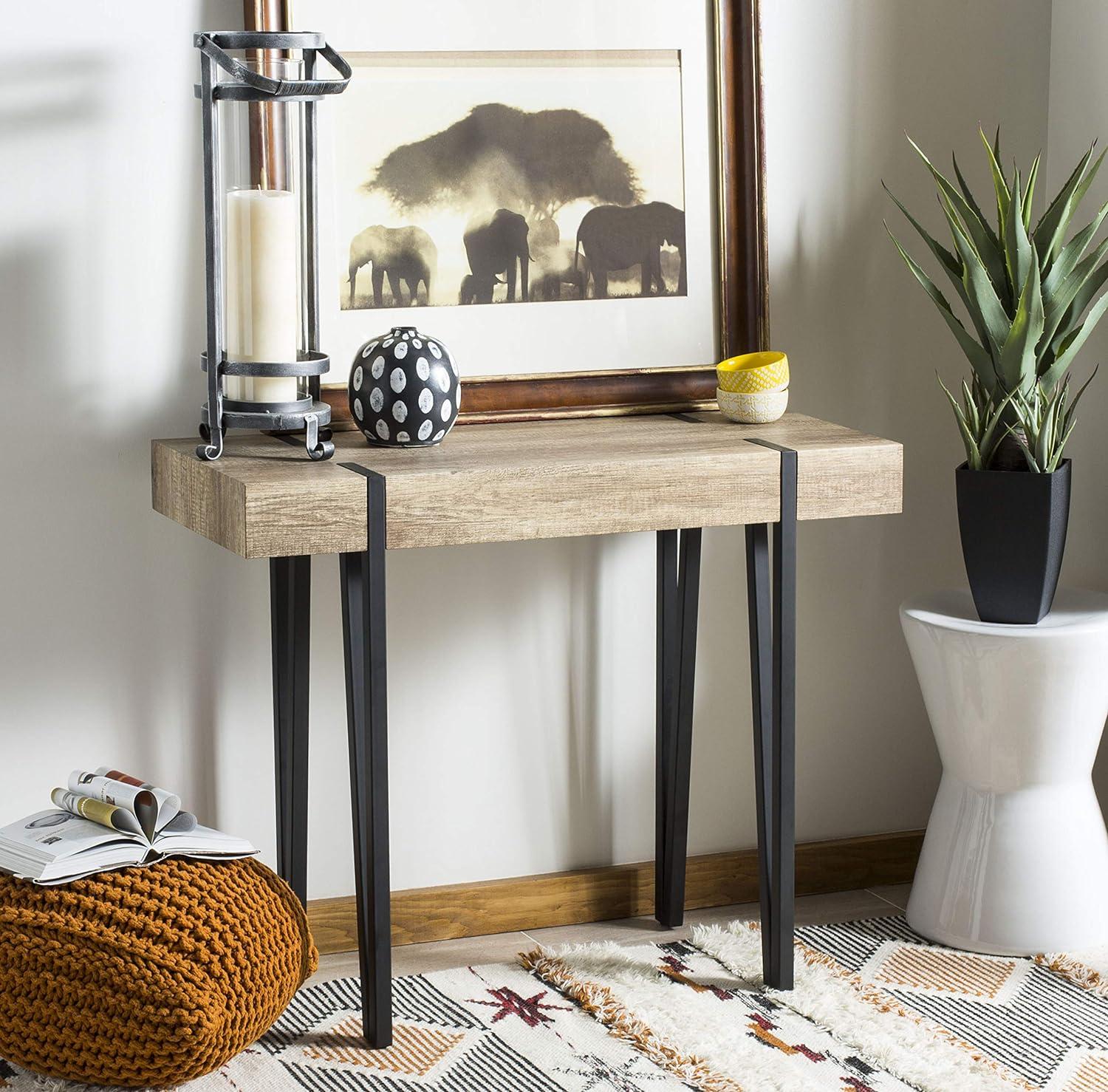 Alyssa Rustic Brown and Black Wood Metal Console Table