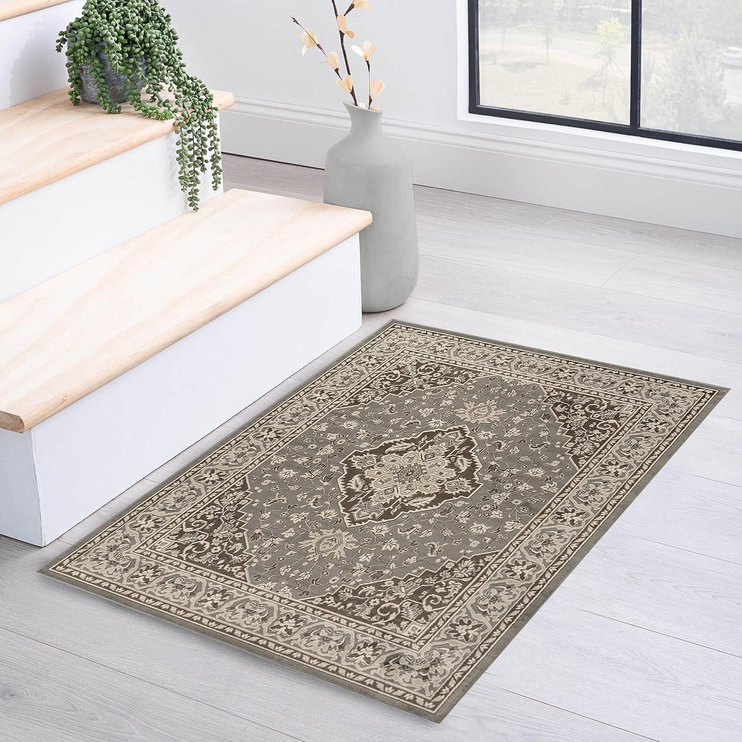 Handmade Gray Synthetic 3'x2' Easy-Care Stain-Resistant Area Rug