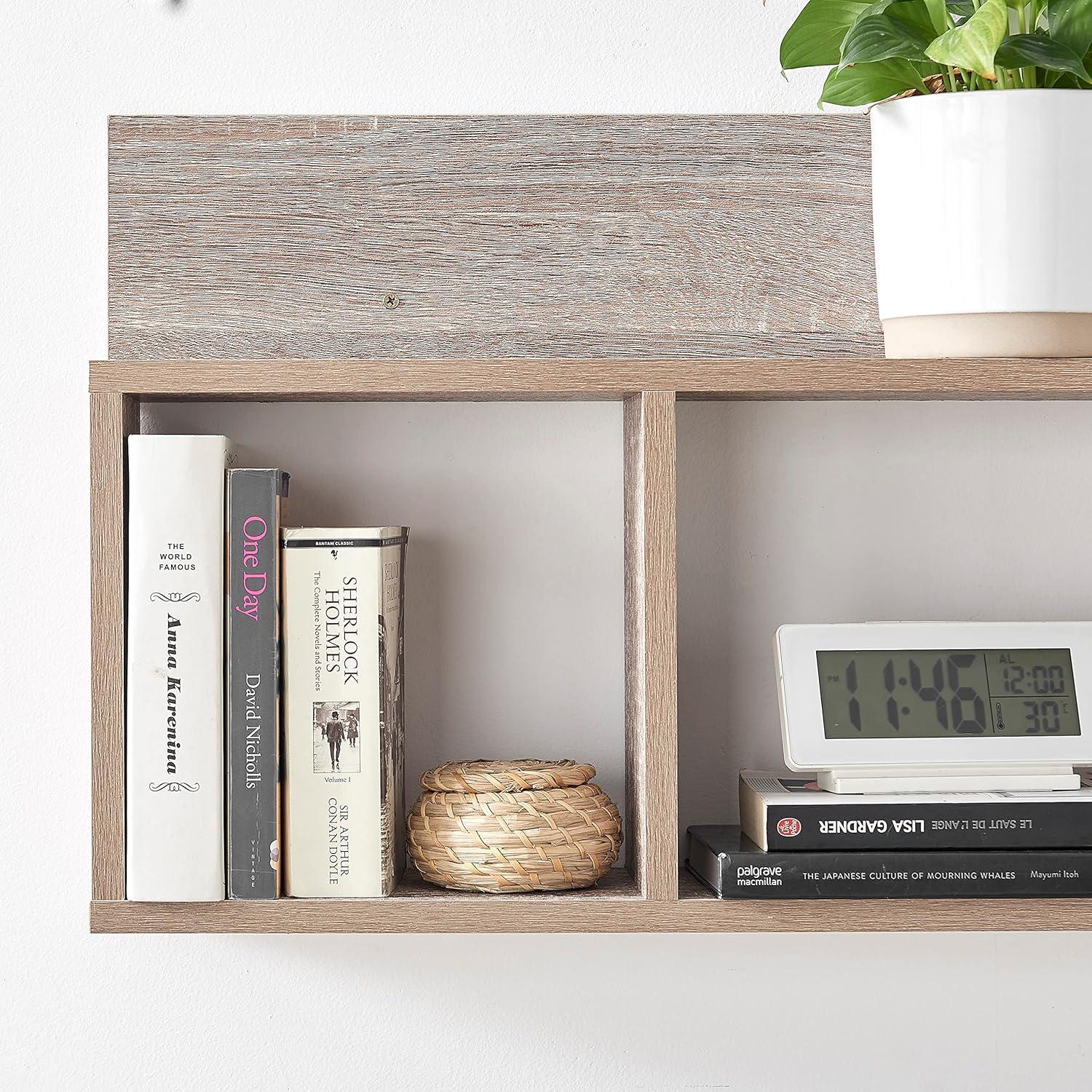 Danya B. 31.5" x 15.7" Modern 3 Cube Floating Wall Shelf with Display Ledge Weathered Oak: Laminated MDF, Iron Hardware