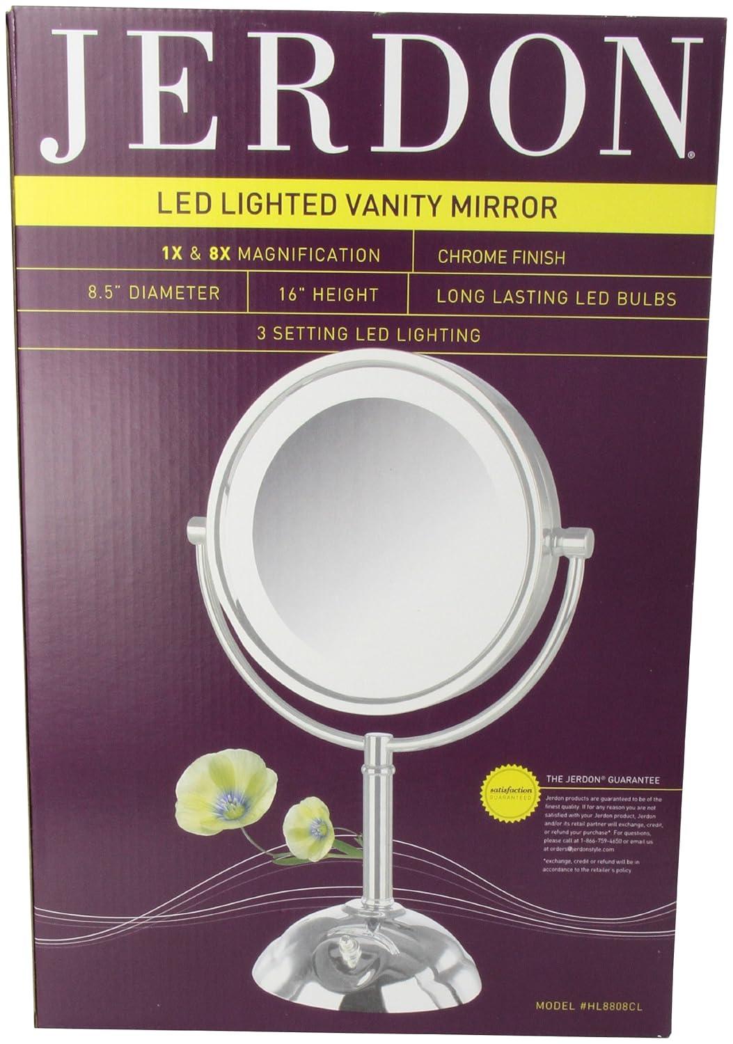 Symple Stuff 8.5" Lighted Tabletop Magnified Makeup Mirror, Plug In