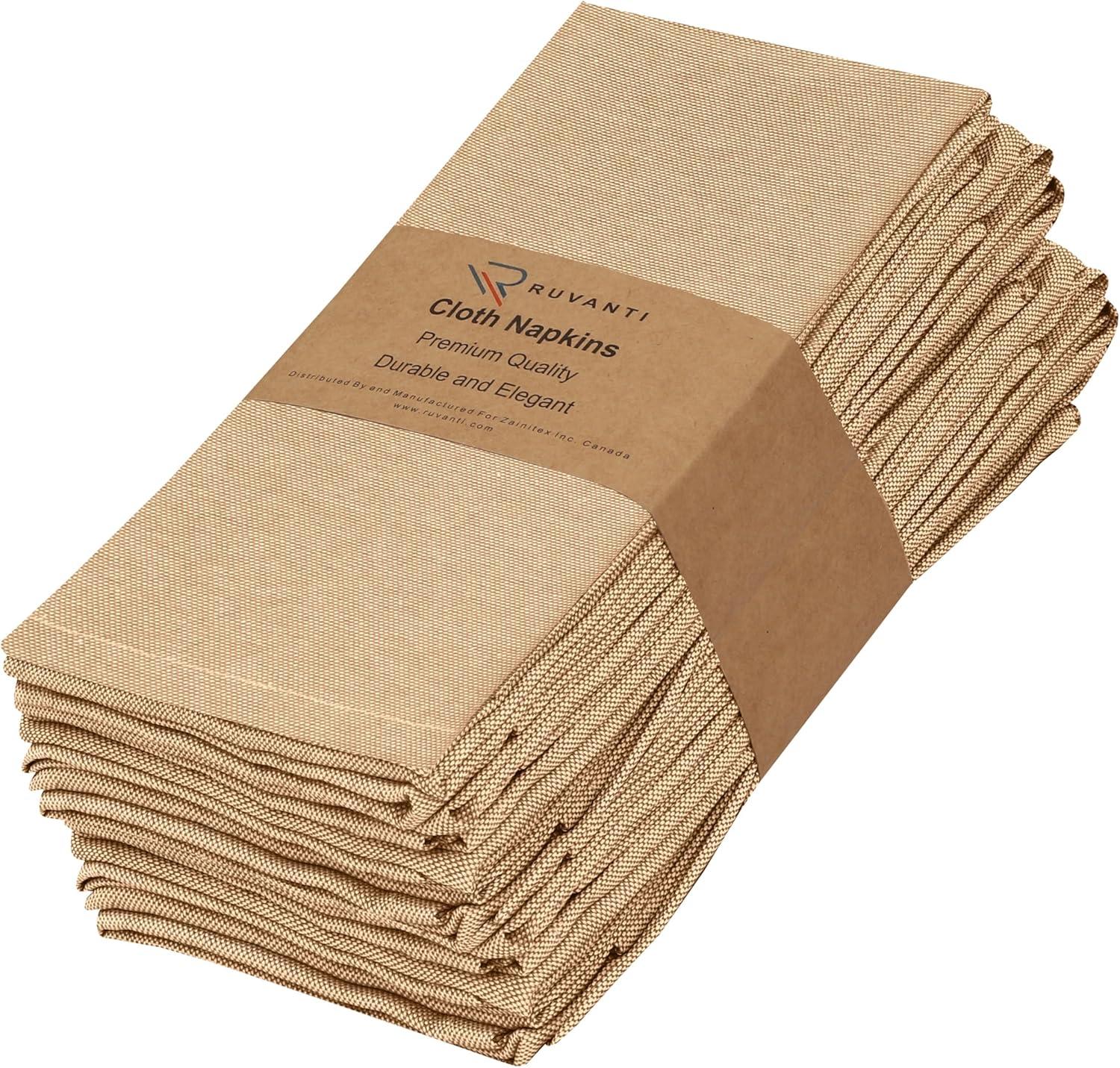 Honey Chambray Poly Cotton Square Cloth Napkins, Set of 12