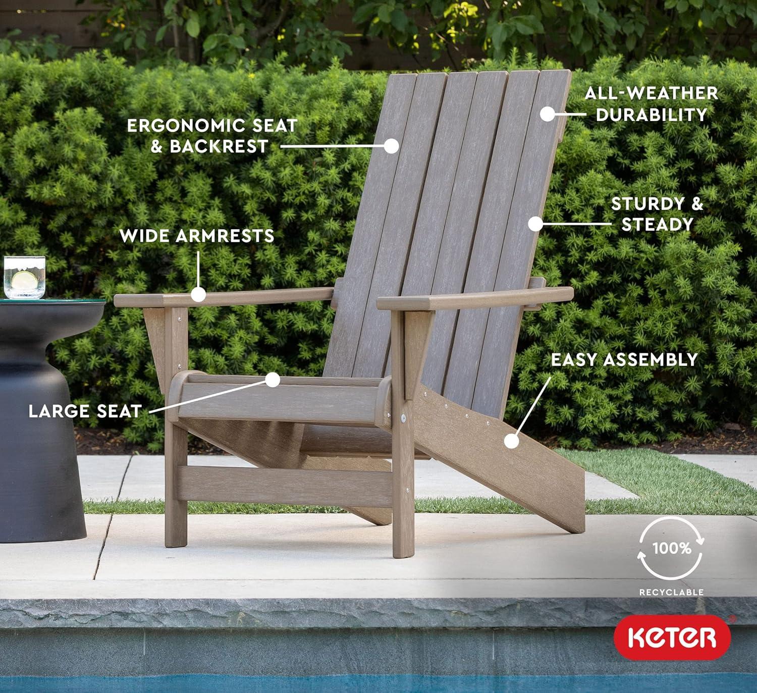 Keter Montauk Adirondack Chair Modern Premium Weatherproof Outdoor Patio Furniture Ideal for Entertaining by the Pool or Backyard Fire Pit