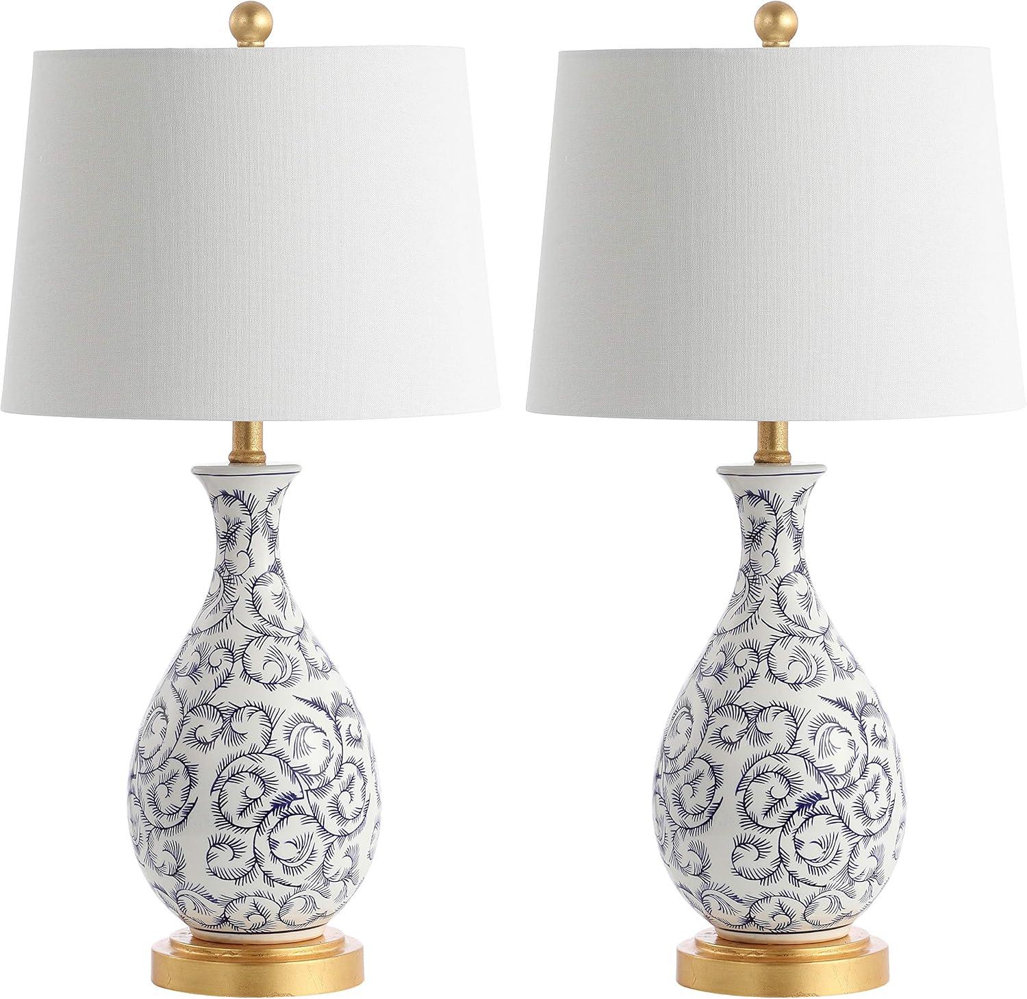 SAFAVIEH Avi Floral Vines 27.5 in. H Table Lamp, Blue/White, Set of 2