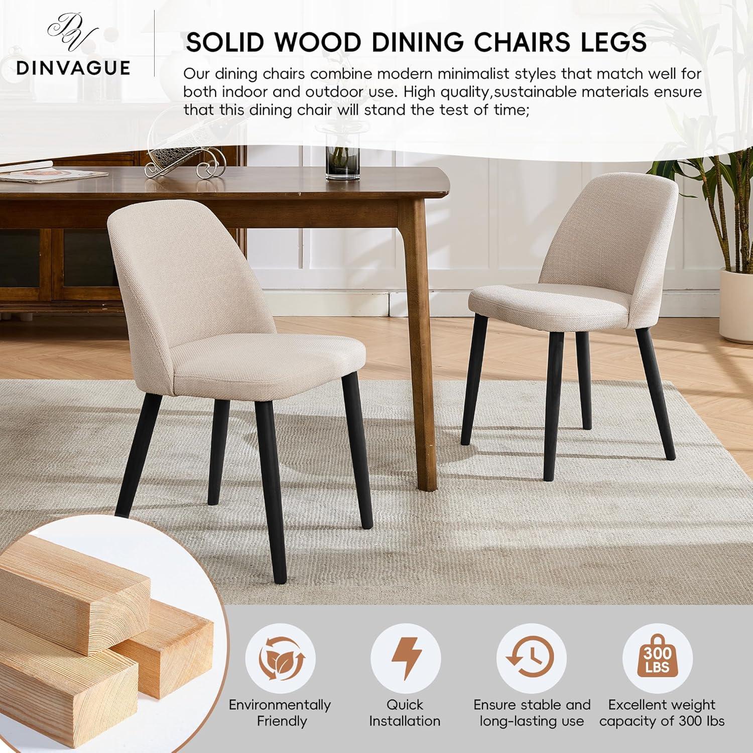 Dining Chairs Set of 2,Fabric Upholstered and Solid Wood Legs,Modern Room Dining Chairs,Thick Cushions Seat,Easy Assembly for Dining Room Living Room Bedroom Kitchen(Green)