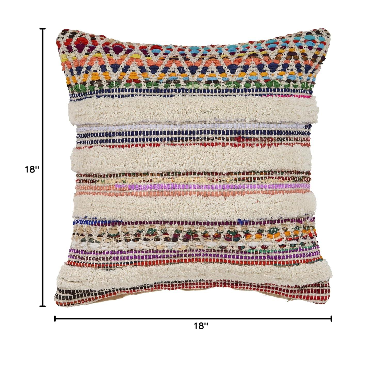 Evette Rios Dahlia Bohemian Multicolor Chevron Striped Chindi Handmade Pillow
