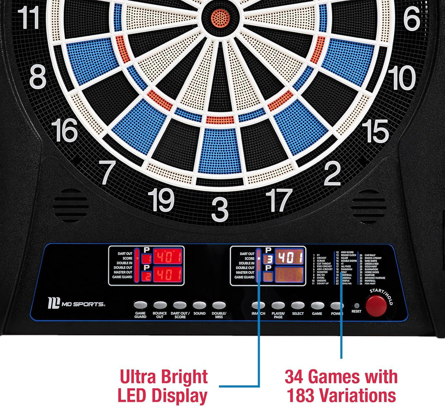 MD Sports MD Sports Elmhurst Electronic Dartboard Cabinet with Digital Scorekeeping and Soft Tip Dart Set