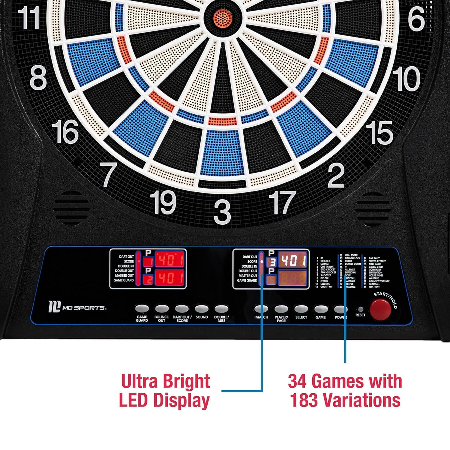 MD Sports MD Sports Elmhurst Electronic Dartboard Cabinet with Digital Scorekeeping and Soft Tip Dart Set
