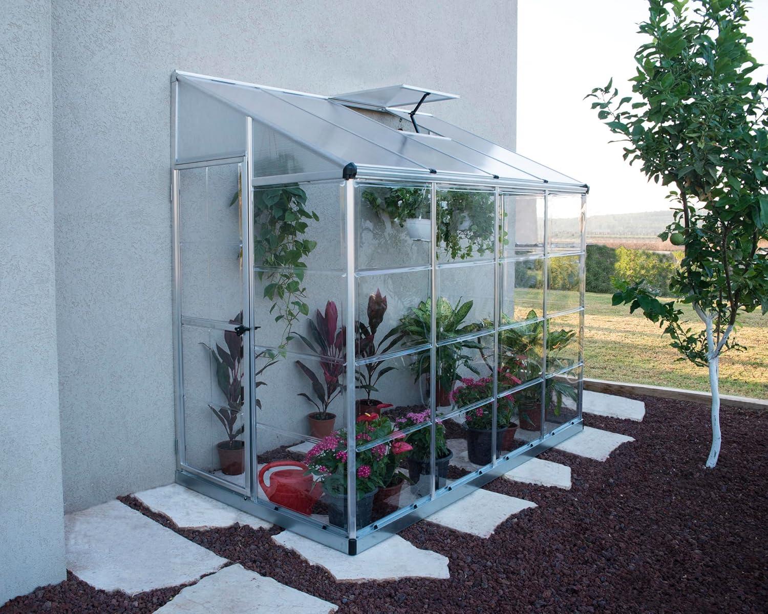 Silver Aluminum and Polycarbonate 4' x 8' Lean-To Greenhouse