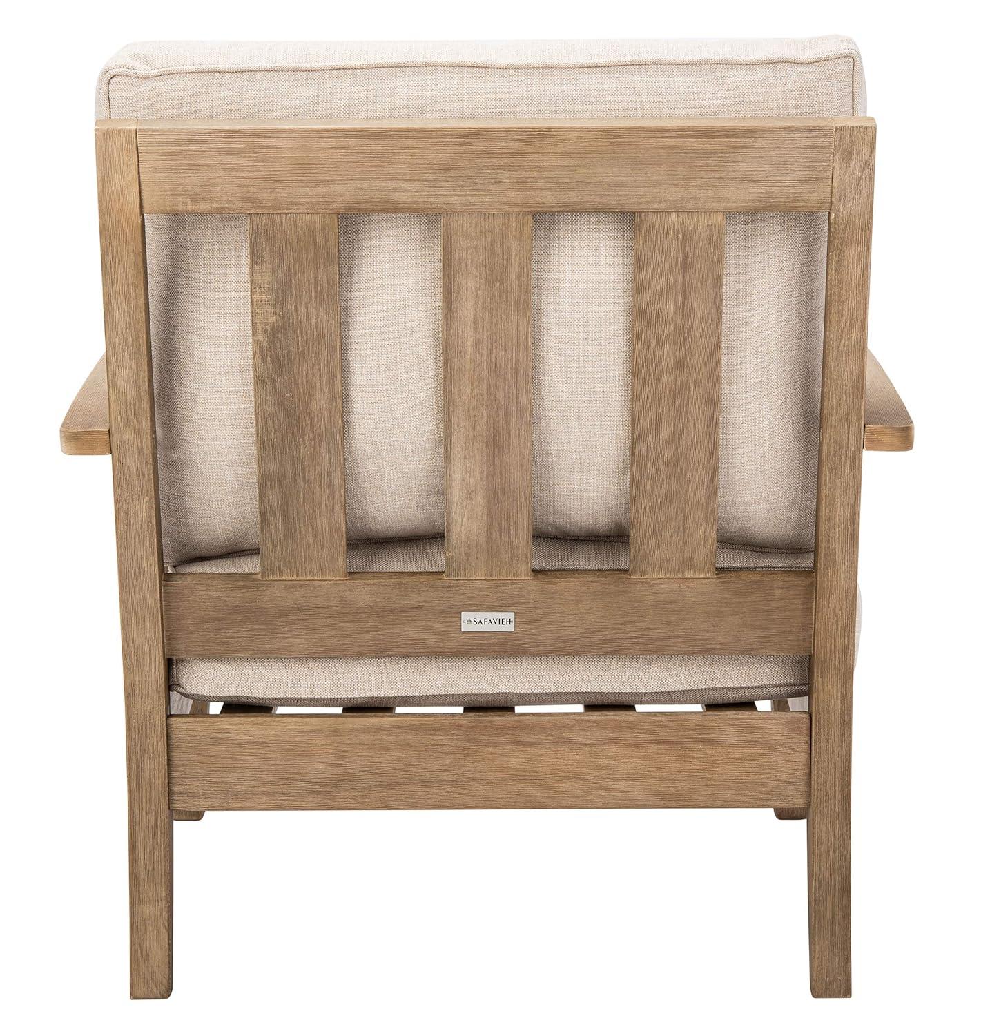 Ssafavieh Martinique Coastal Eucalyptus Wood Solid Print Armchair, Natural / Beige