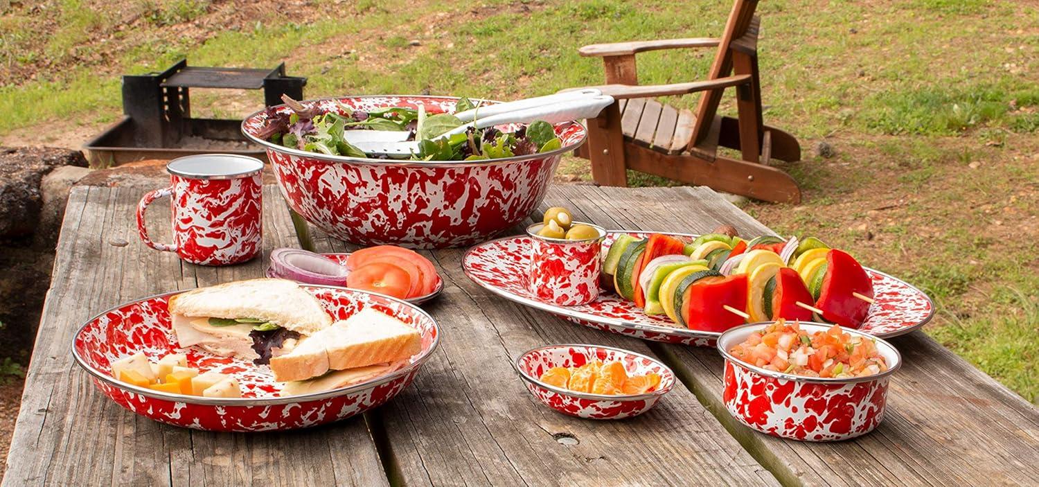 Set of 2 Red Swirl Enamel Square Trays