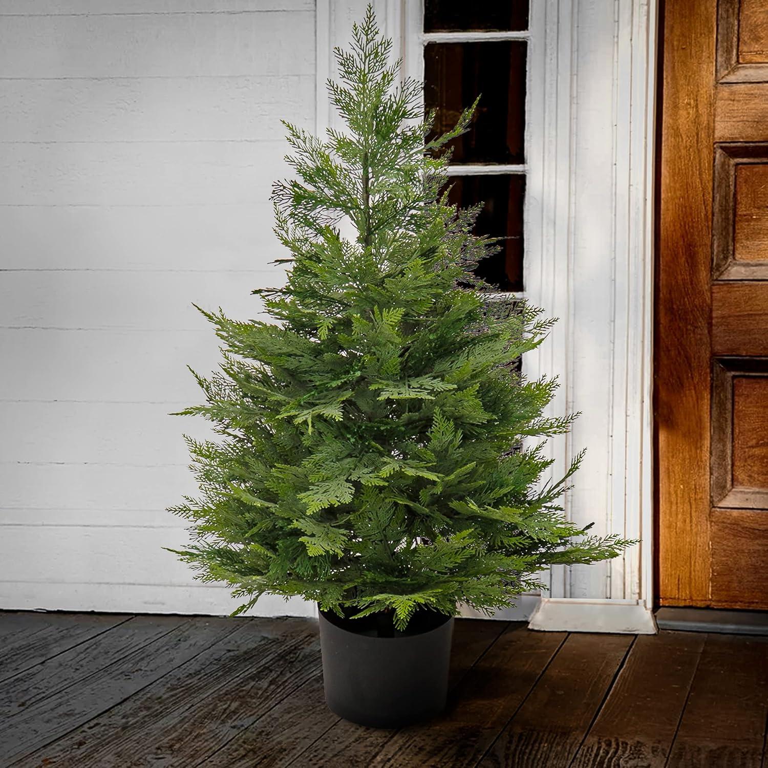 3-Foot Green Artificial Cypress Tree in Black Plastic Pot