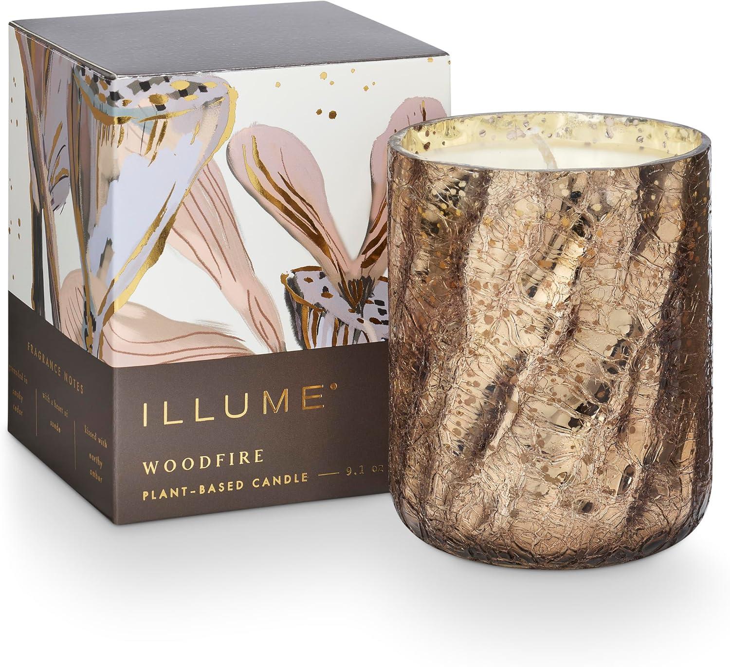 ILLUME Small Boxed Crackle Glass Candle, Woodfire