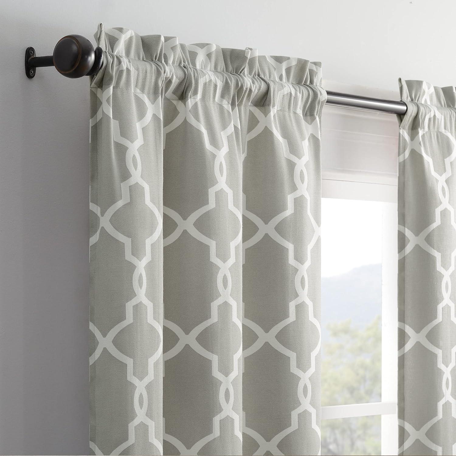 Vickery Gray Trellis Print Rod Pocket Light-Filtering Curtains, 56" x 63"